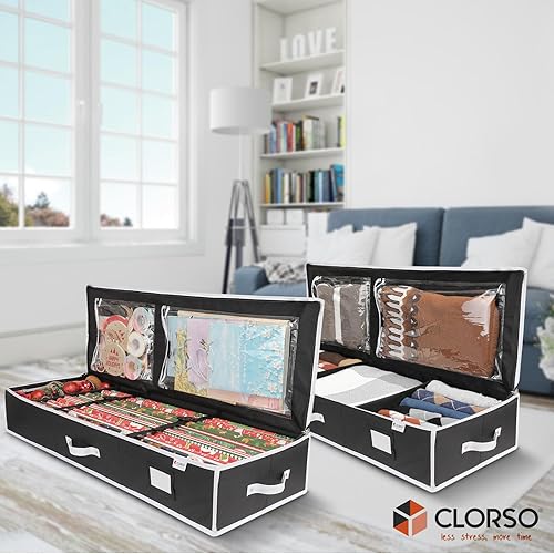 Miniatura 7 de Clorso Almacenamiento de papel de regalo, almacenamiento de papel de regalo de Navidad de 40 x 14 x 6 pulgadas, gran organizador de envoltura de