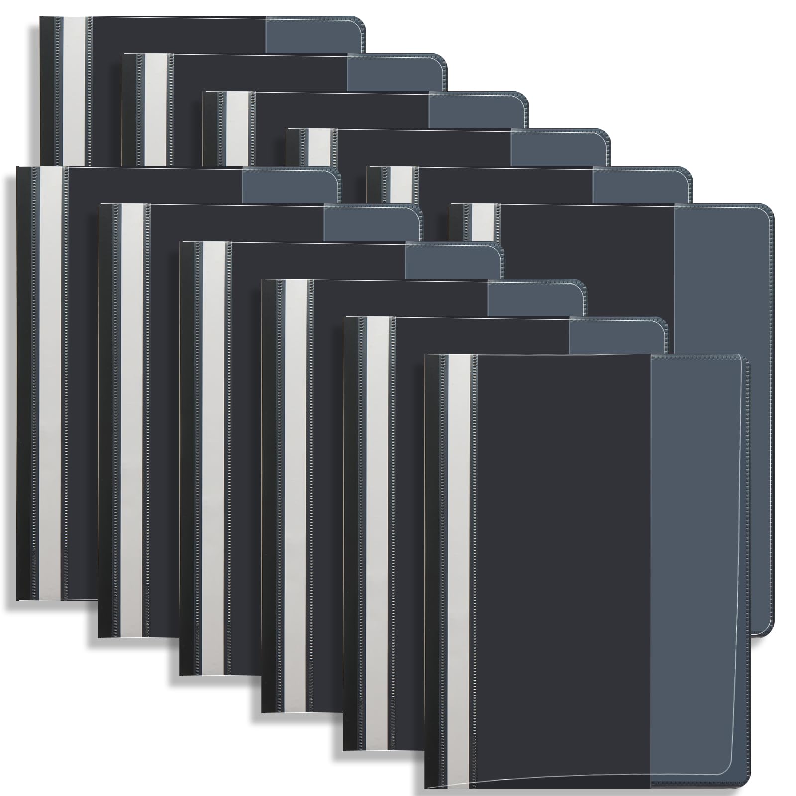 FOSHISY 12 Pack Black A4 Project Folders, Report Organiser Holder with Transparent Cover & 2 Prongs, Plastic Presentation Document Files Folders