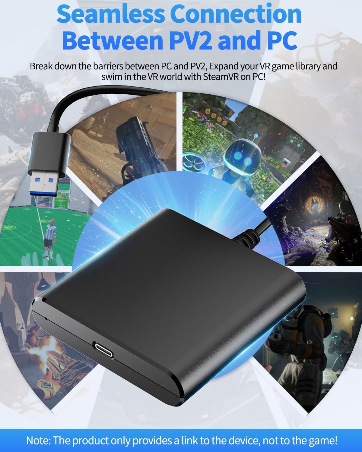 PC Adapter for VR2 Headset — High-Performance, Stable Signal Connection PC Adapter for VR2 Effortlessly Connect Headset to Laptop, Conveniently Link to Steam