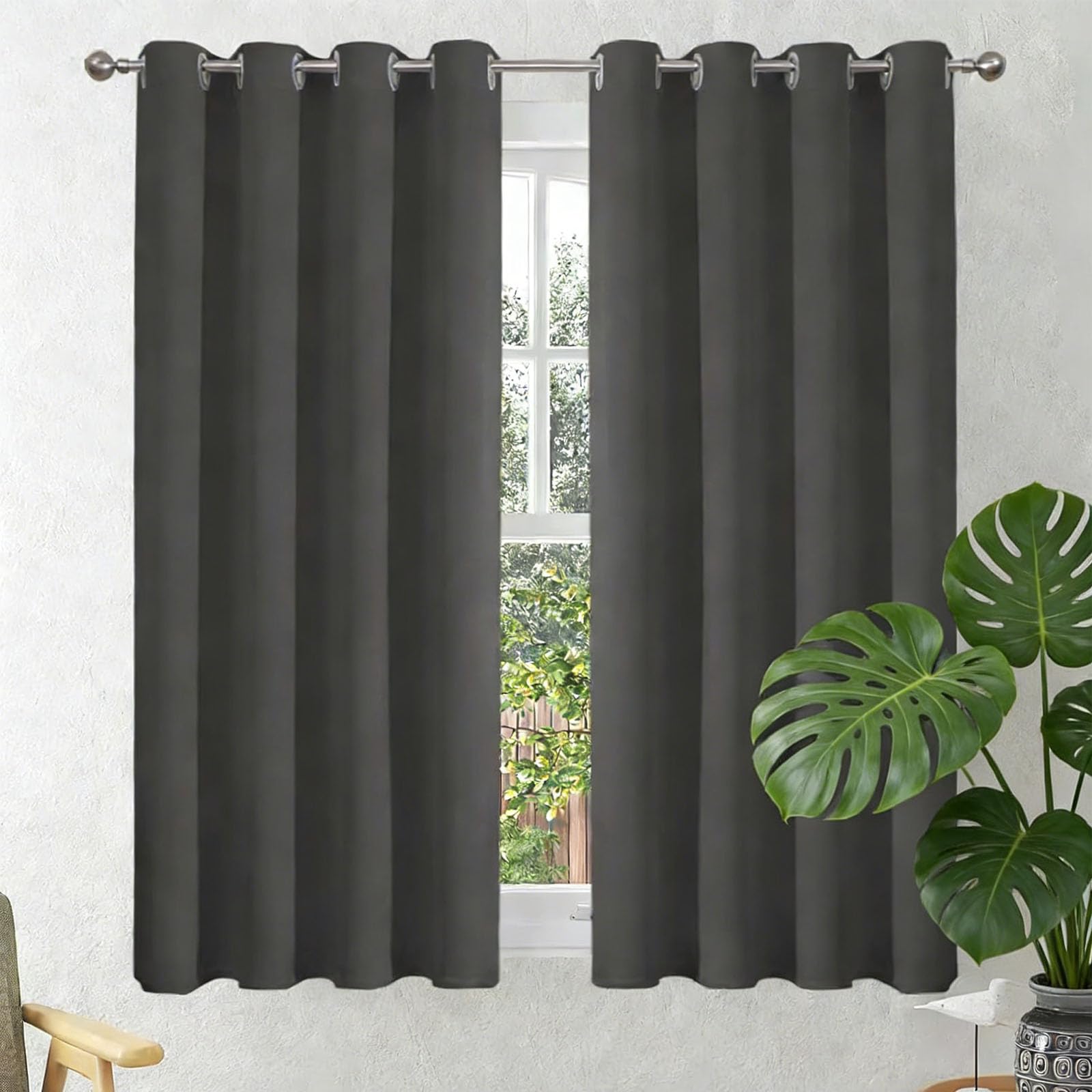 Verdunkelungsvorhang 185 x 260 cm mit Ösen Wärmeisolierend Vorhang Einfache Montage in Nur 1 Minute Ohne Bohren für Türen, Badezimmer Und Toiletten, Grau