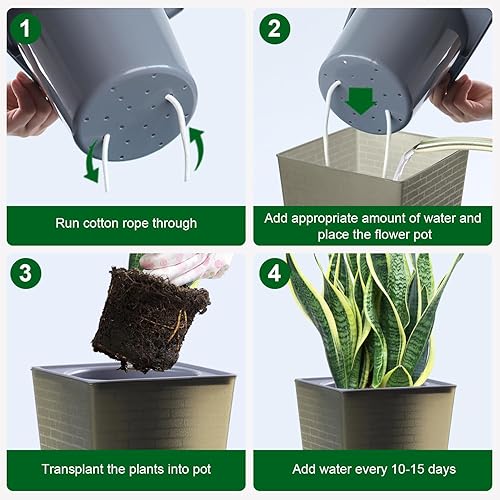 Miniatura 4 de Oliz 2 macetas de riego automático de 6 pulgadas, macetas de plástico con maceta interior, plantas de interior, patrón de ladrillo, maceta para