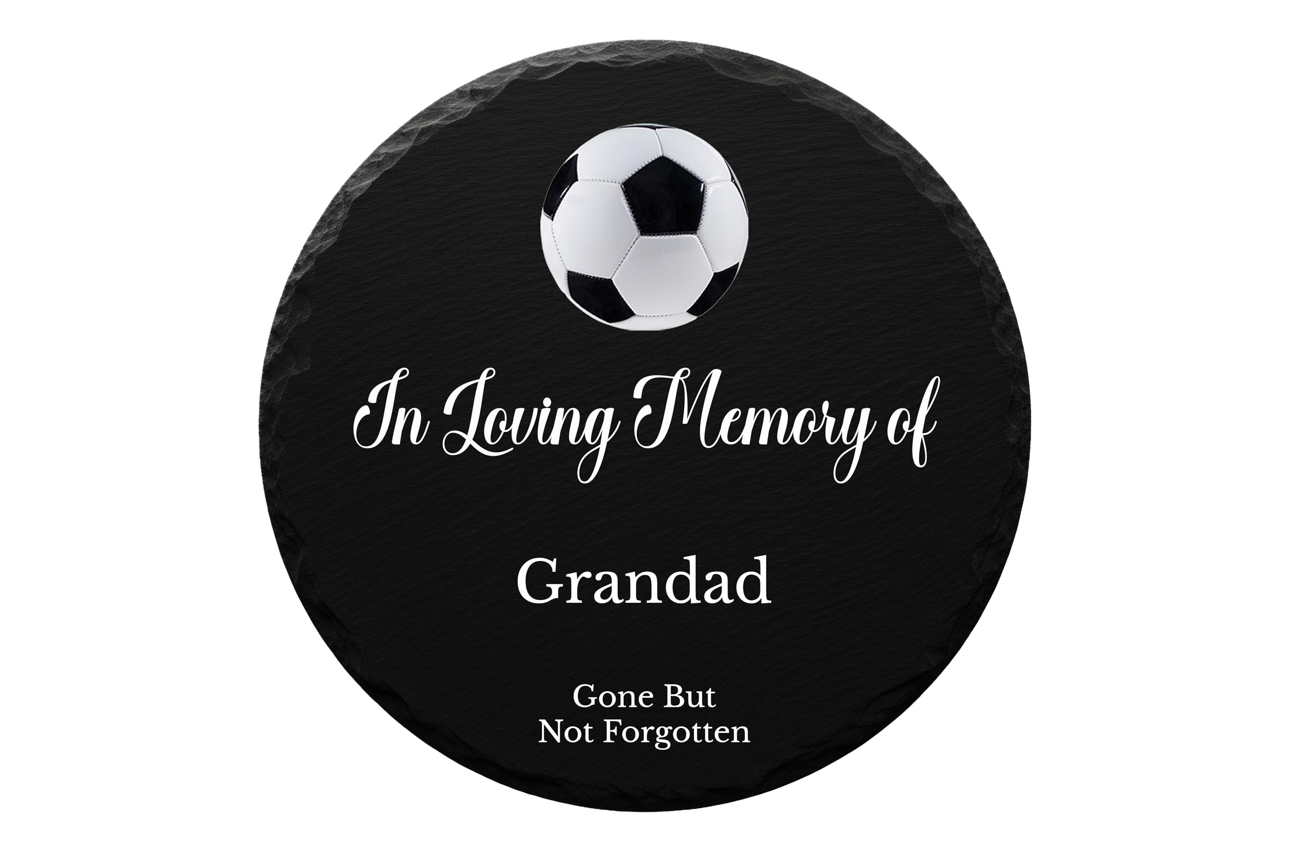 1Stclassgifts Black Round Slate Memorial Grave Marker Grave Plaque Remembrance With In Loving Memory Of & Football Design (Uv Printed) (Grandad)