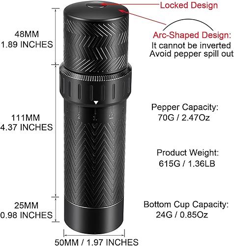 Miniatura 2 de Molinillo de pimienta manual resistente con más salida de pimienta, molinillo de pimienta de grado profesional recargable y grosor que se puede