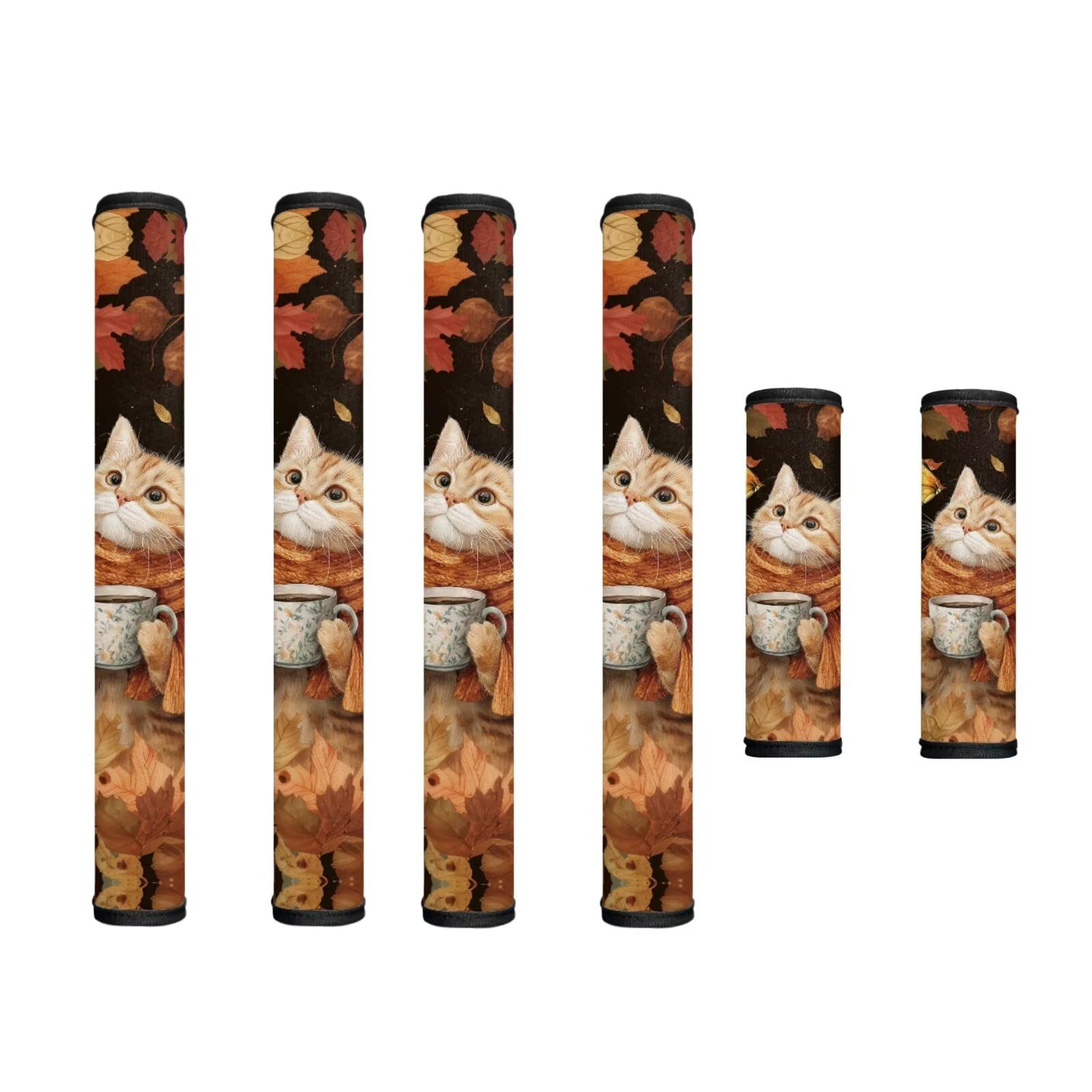 Refrigerator Door Handle Covers Set of 6 Kitchen Electrical Appliances Handle Protector Anti-Slip Fridge Microwave Oven Home Accessories Fall Decorations, Cat Coffee Autumn Leaf