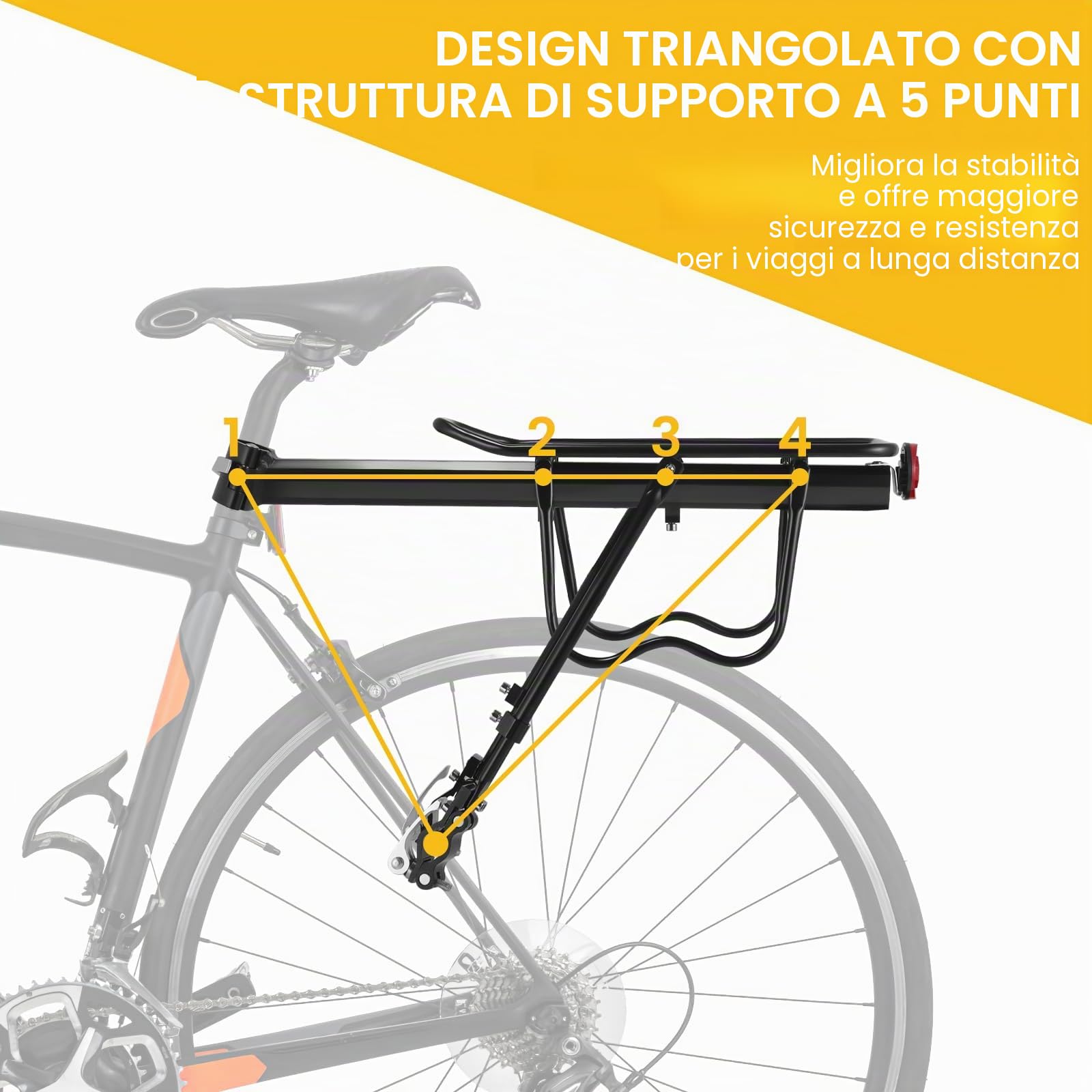 Portapacchi Posteriore Bici Regolabile, Portapacchi Bici in lega di alluminio con Riflettore e Parafango, Portapacchi per bicicletta con sgancio rapido per MTB da 24 a 29 Pollici, Capacità 50 kg