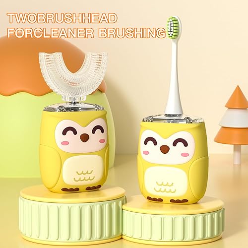 Miniatura 5 de Cepillo de dientes eléctrico en forma de U para niños, cepillo de dientes para niños pequeños con 2 cabezales de cepillo en forma de U, 2 reemplazos