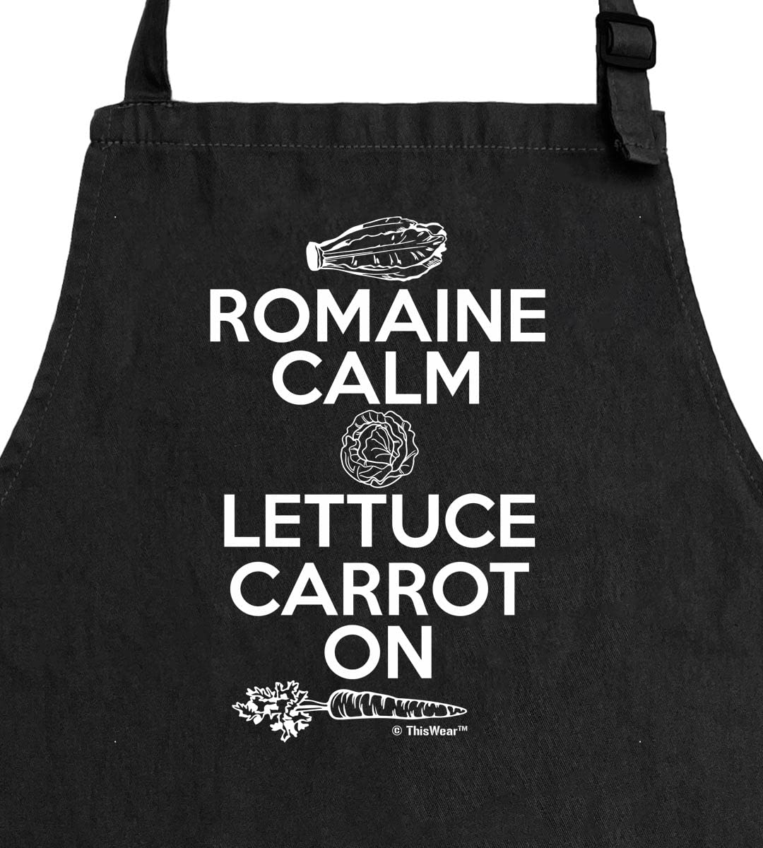 ThisWear Chef Gifts For Men Romaine Calm Lettuce Carrot On Two Pocket Adjustable Bib Apron Black