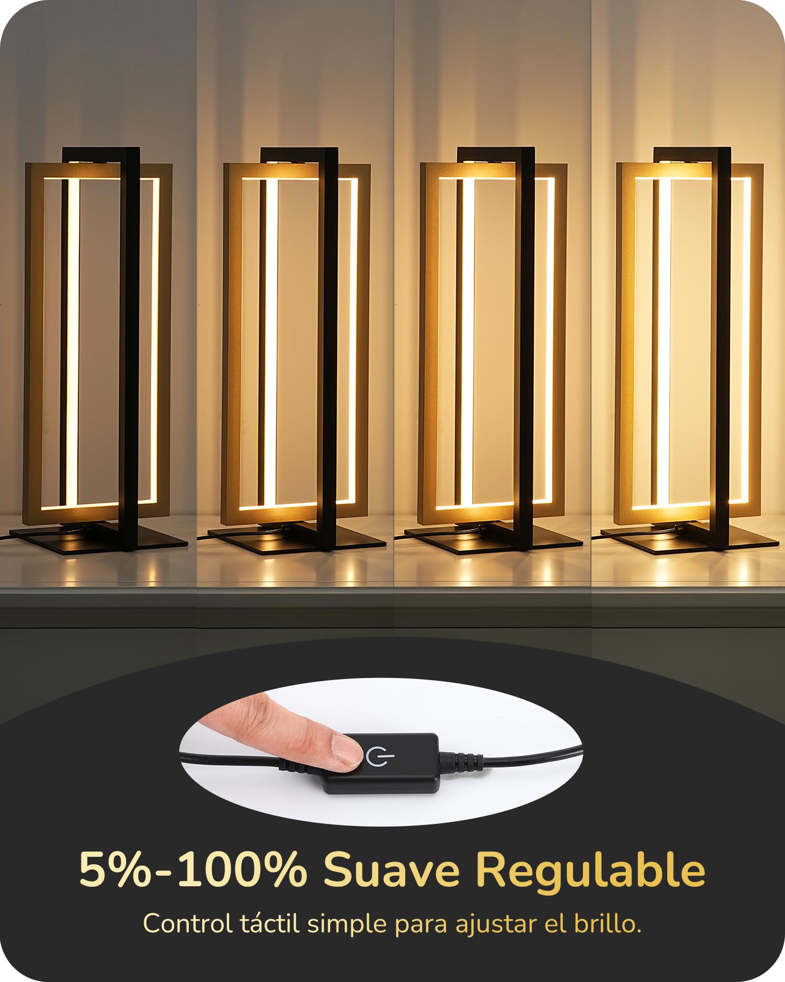 EDISHINE Lámpara de Mesa LED Negro Oro, Táctil Regulable, 3 Temperaturas | Lámpara Mesita con Estructura Metálica Giratoria, Función Memoria, 750 Lúmenes, para Dormitorio, Salón y Oficina