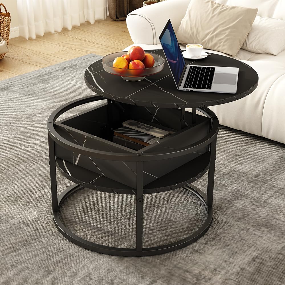 Vicco Stolik kawowy "Marlo", Czarny/marmurowo-biały, 57 x 57 cm | avec plateau rabattable pour une utilisation flexible dans l’espace de vie