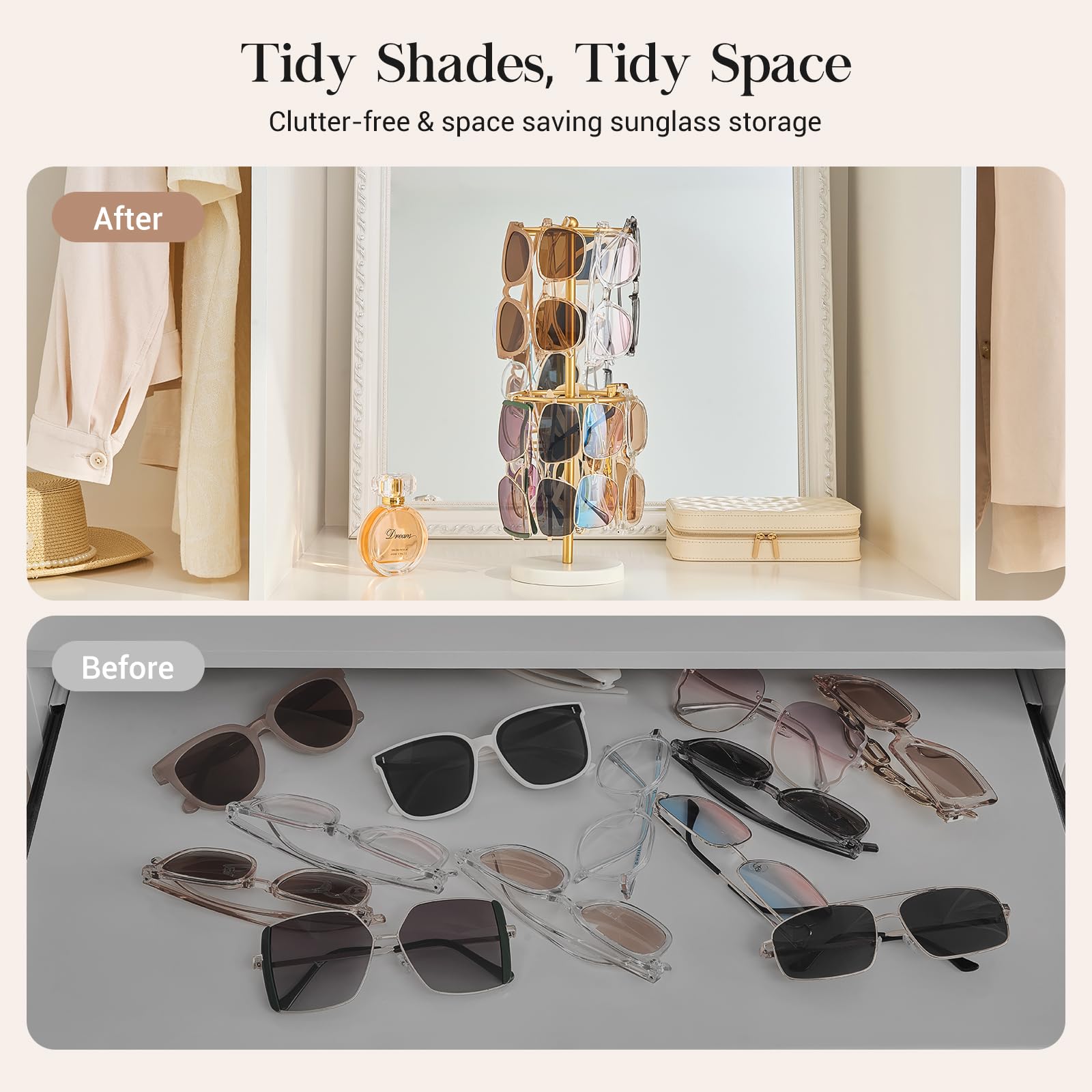 Porte Lunettes De Soleil Rotatif 360° 2 Couches - Présentoir Métal Pour 24 Lunettes, Rangement Élégant Et Pratique