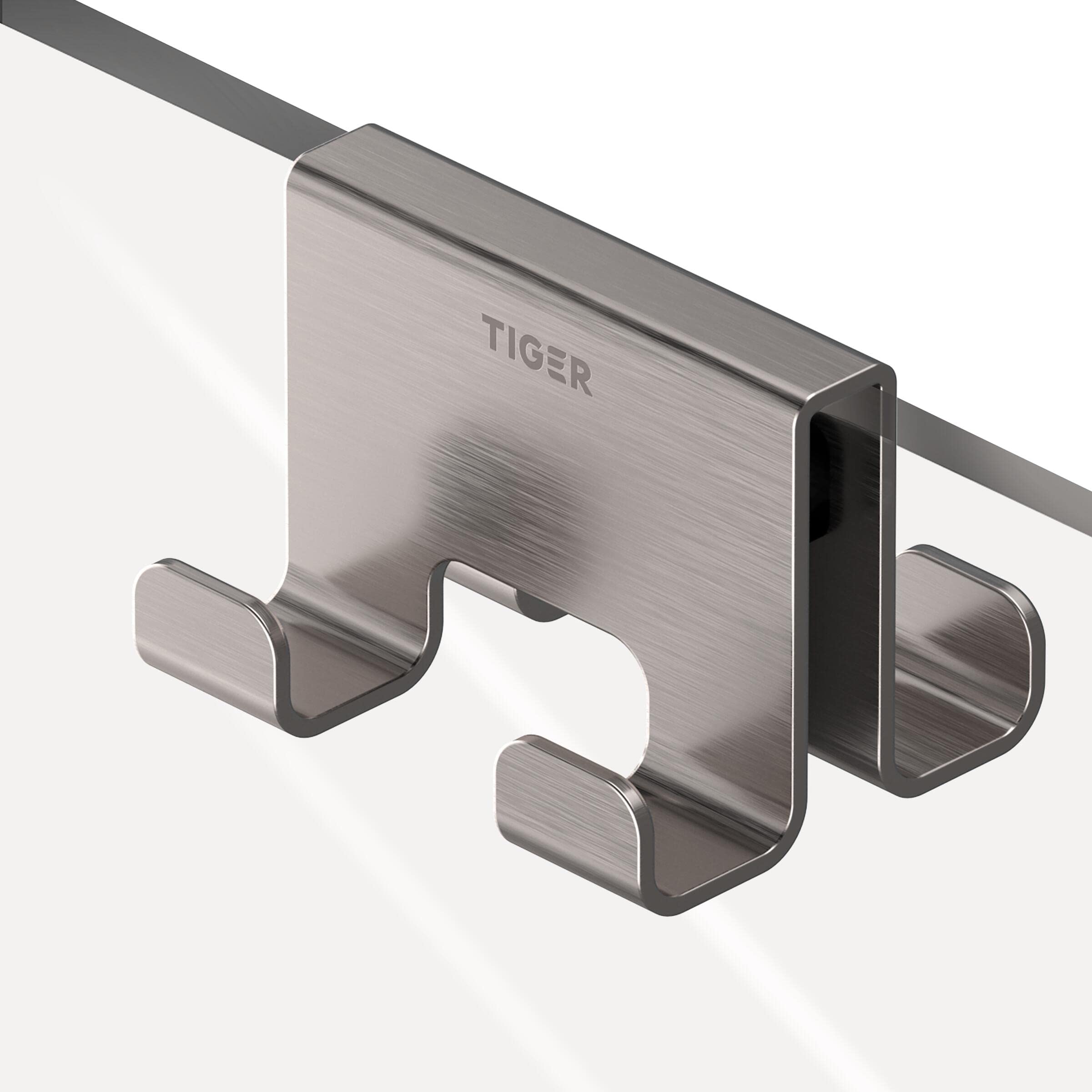 Tiger Caddy Towel Hook for Shower Enclosure 6-8 mm Double 5 6 x 7 x 5 cm Brushed