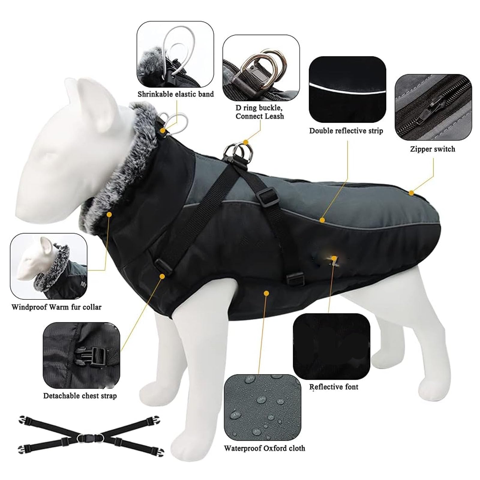 Hundemäntel Für Große Hunde, Wasserdicht, Für Den Winter, Kuschelige Rollkragenjacke Für Hunde, wasserdichte, Reflektierende Haustierjacke Mit Verstellbarem Reißverschluss,Rosa,M