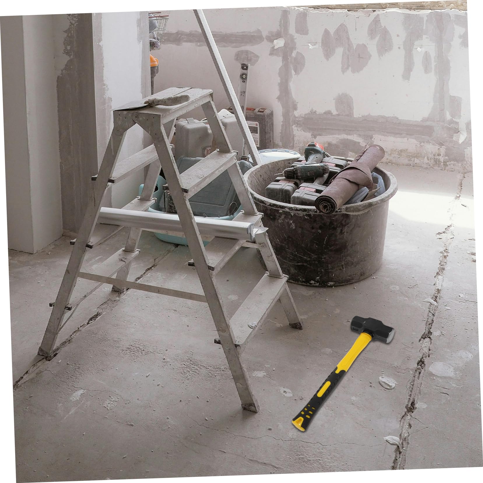 Martillo Octogonal de Acero al Carbono, 2 Piezas, 4lb | Mango Ergonómico de Plástico Amarillo, Resistente al Impacto, para Construcción y Demolición