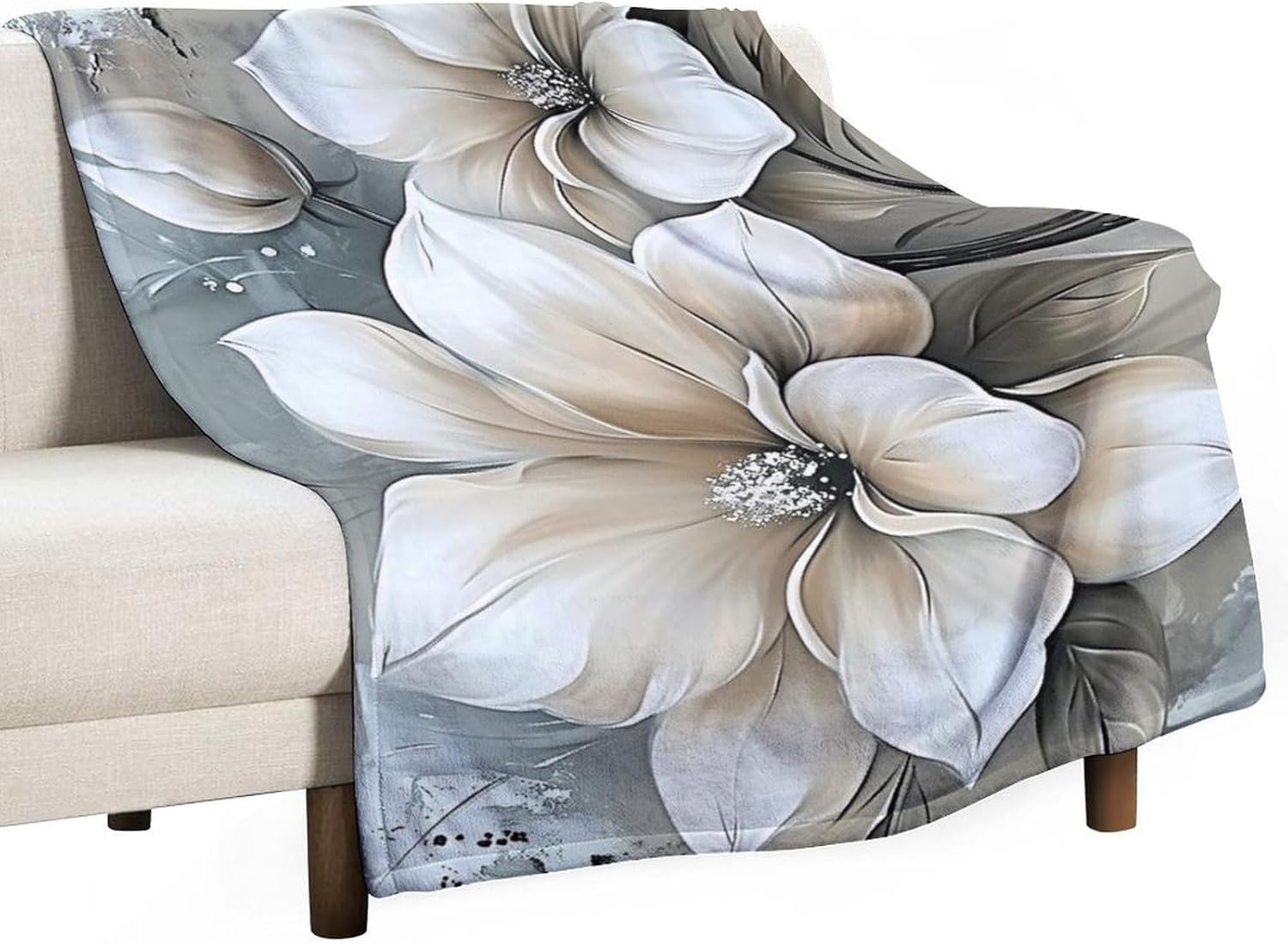 White Lotus Flower Throw Blankets,Blanket Premium Super Soft Cozy Warm Bed Blanket Couch Decorative Throw Blankets for Living Room Bedroom Dorm