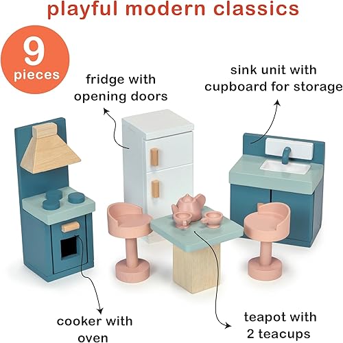 Miniatura 3 de mentari Juego de muebles de cocina para casa de muñecas, madera, interactivo, juego imaginativo, niñas, niños