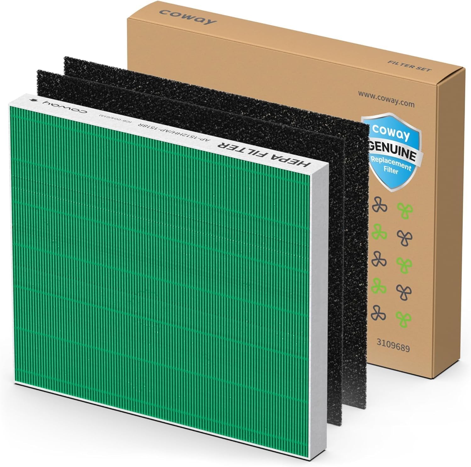 COWAY Airmega Mighty Air Purifier Replacement Filter Set, Green True HEPA and Active Carbon Filter, AP-1512H