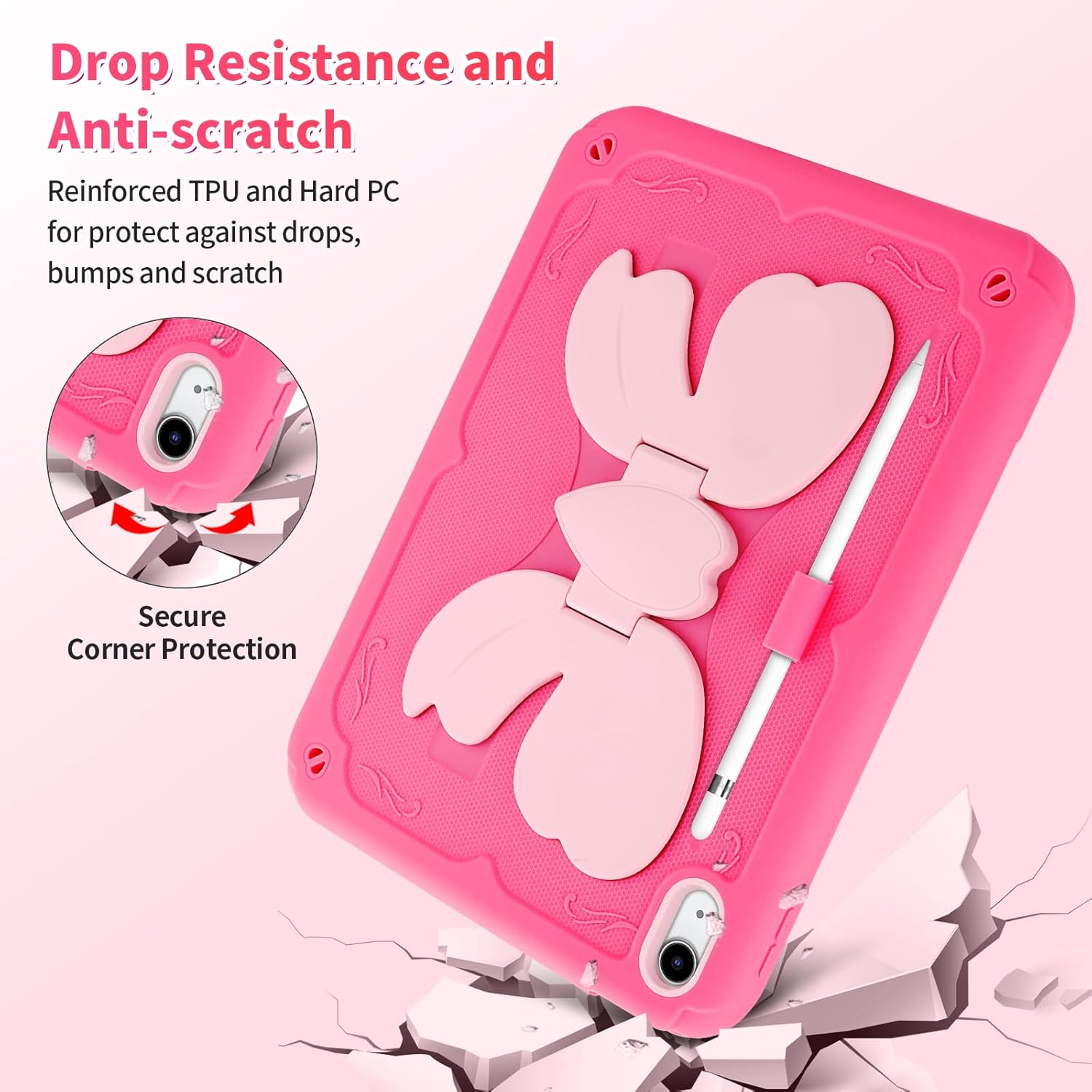 for iPad (A16) 11th Generation Case 11 Inch 2025/for iPad 10th Generation Case 10.9 Inch 2022 Tablet Cover with Shoulder Strap & Butterfly Stand Shockproof for iPad 10th Gen Girls Pitay Pink