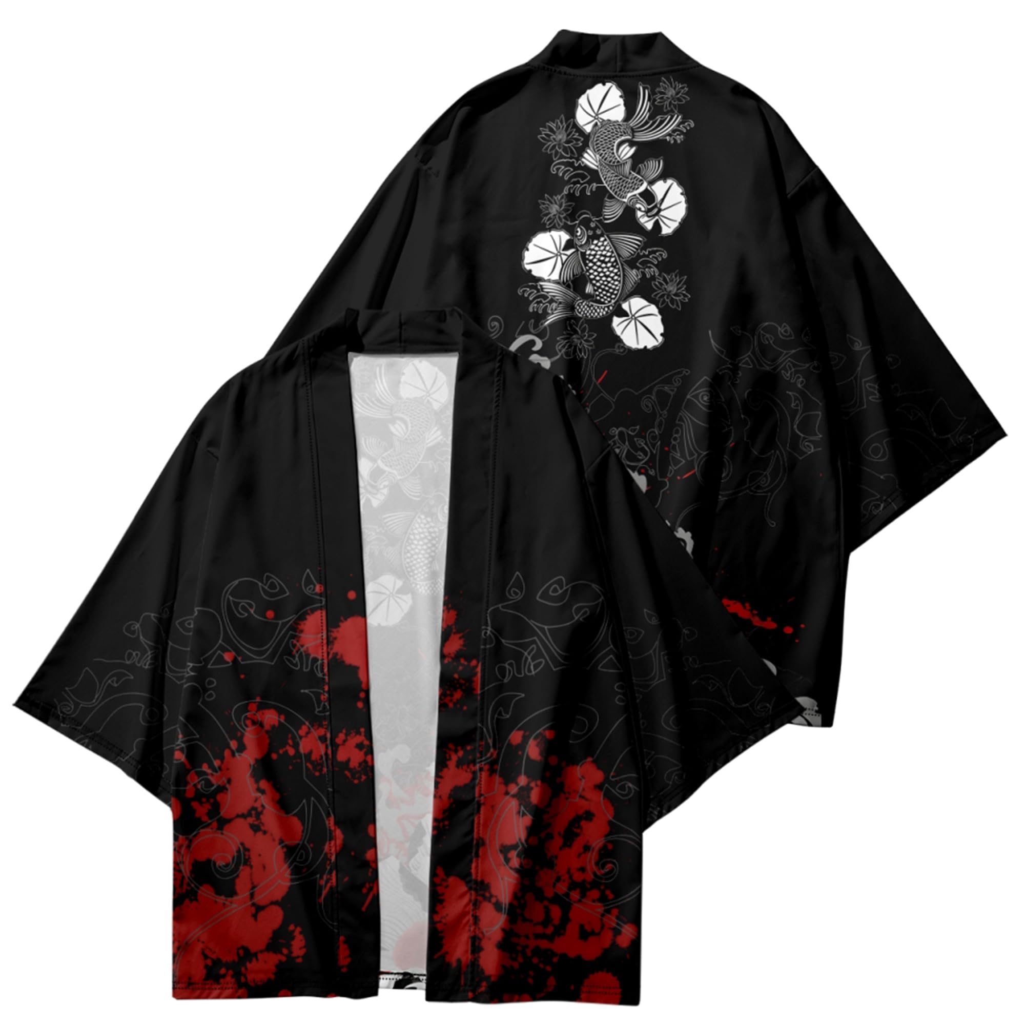 Doslavida - Set cardigan kimono giapponese da uomo, stile cinese, stampato, giacca e pantaloni, aperto sul davanti, a sette maniche