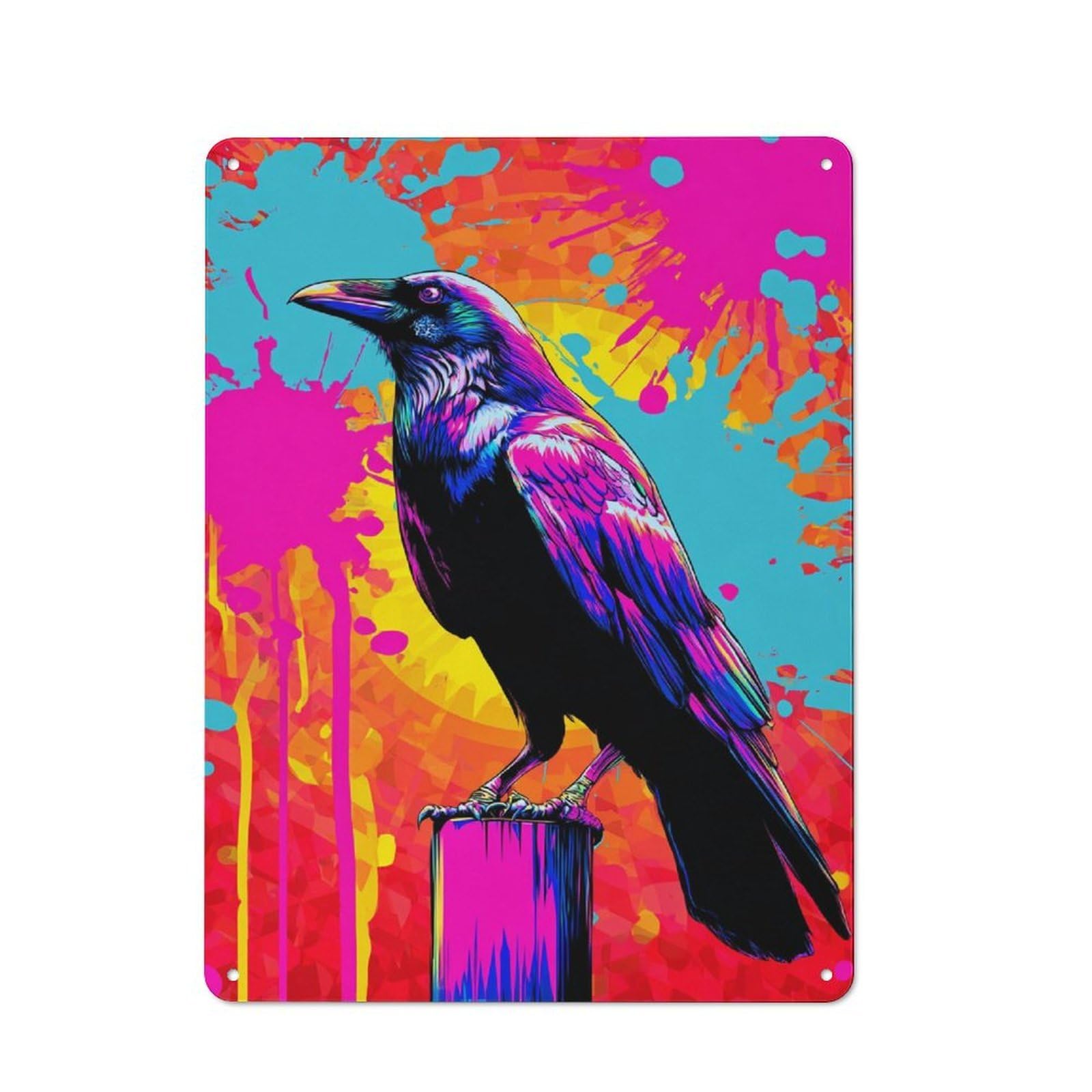 Tin Wall Plaque 40x30cm with Vivid Crow Artwork for Living Room Or Hallway, A Decorative Christmas Gift for Home Wall Decor Collectors