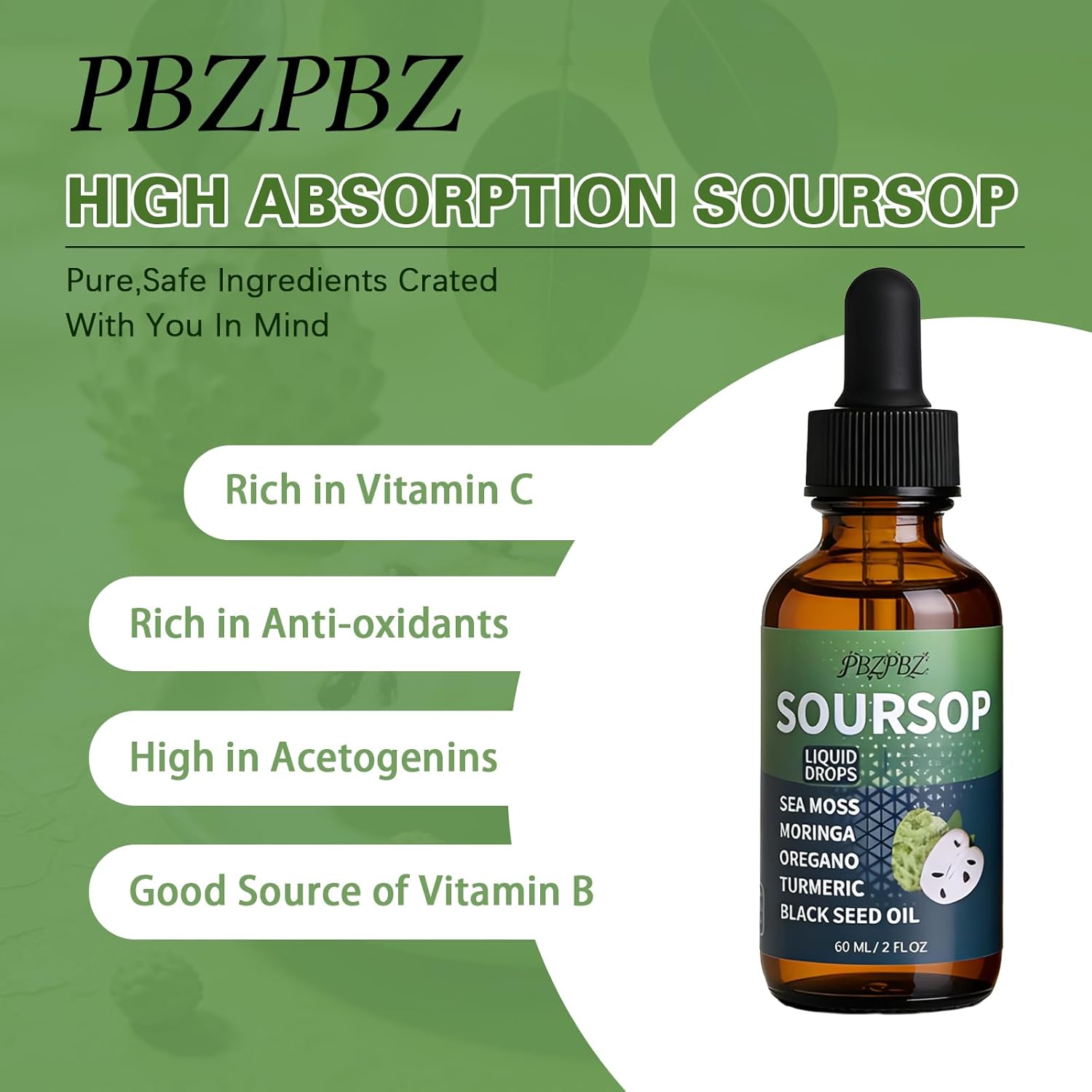 Soursop Liquid Drops with Sea Moss, Turmeric, Moringa & Black Seed Oil | 9-in-1 Herbal Supplement for Immune Support & Energy - Image 4