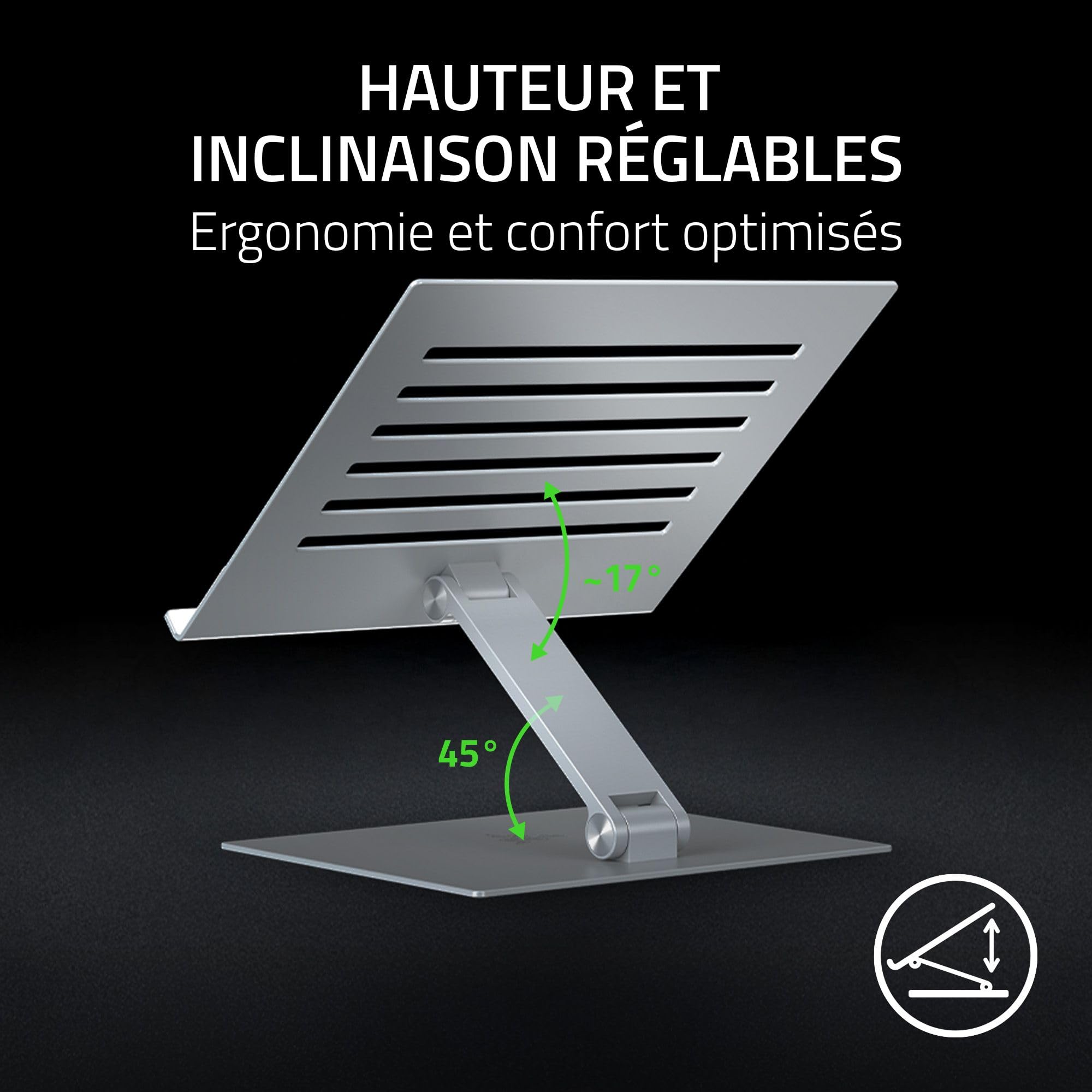Image secondaire de Support Ergonomique Razer pour Ordinateurs Portables jusqu'à 18 Pouces - Réglable en Hauteur et Inclinaison
