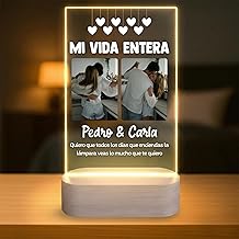 Personalised Valentine's Day Lamp with Photos and Love Text – Personalized Gift for Couples with Romantic Message, Names and LED Light on Perspex Plate and Wooden Base