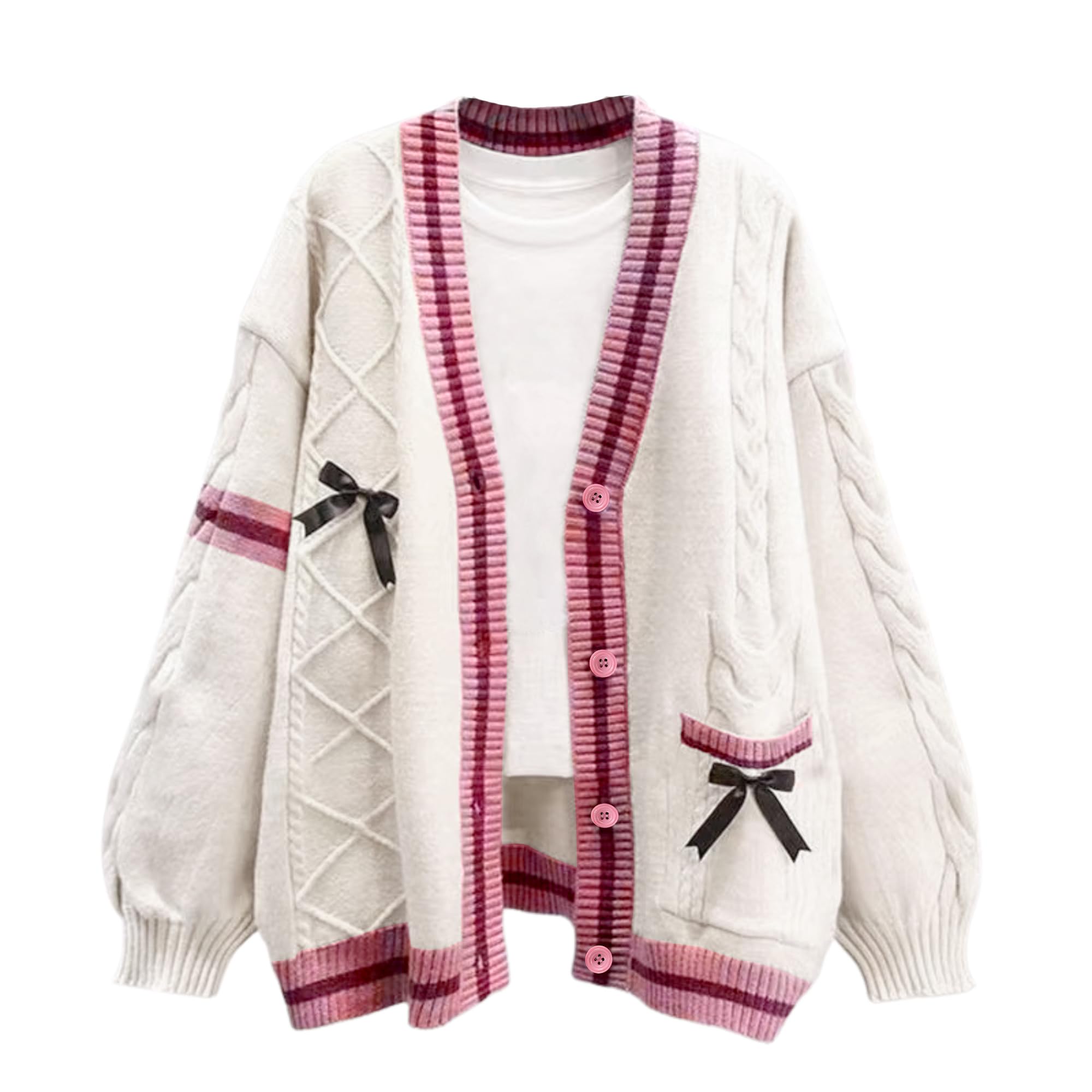 Chevara Womens Cute Sweet Cardigan Sweater Kawaii School Uniform Button Long Sleeve V-Neck Knitted Outerwear