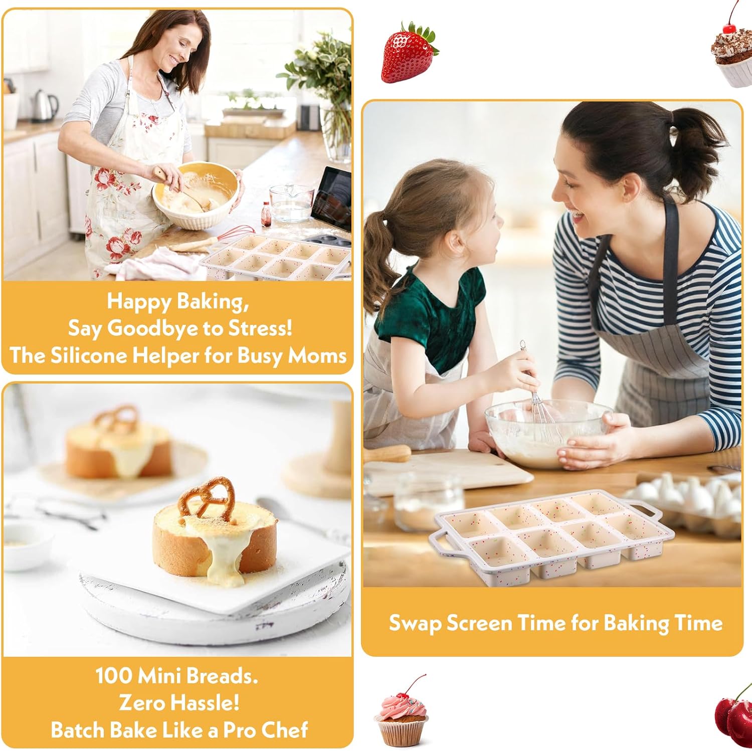 Silicone Mini Loaf Pan with Metal Reinforced Frame 2 Pack Non-stick Mini Bread Loaf Pans for Baking Bread 8-Cavity, Dishwasher Silicone Baking Molds for Banana Breads, Cornbread, Cheesecake (Cream) - Image 5