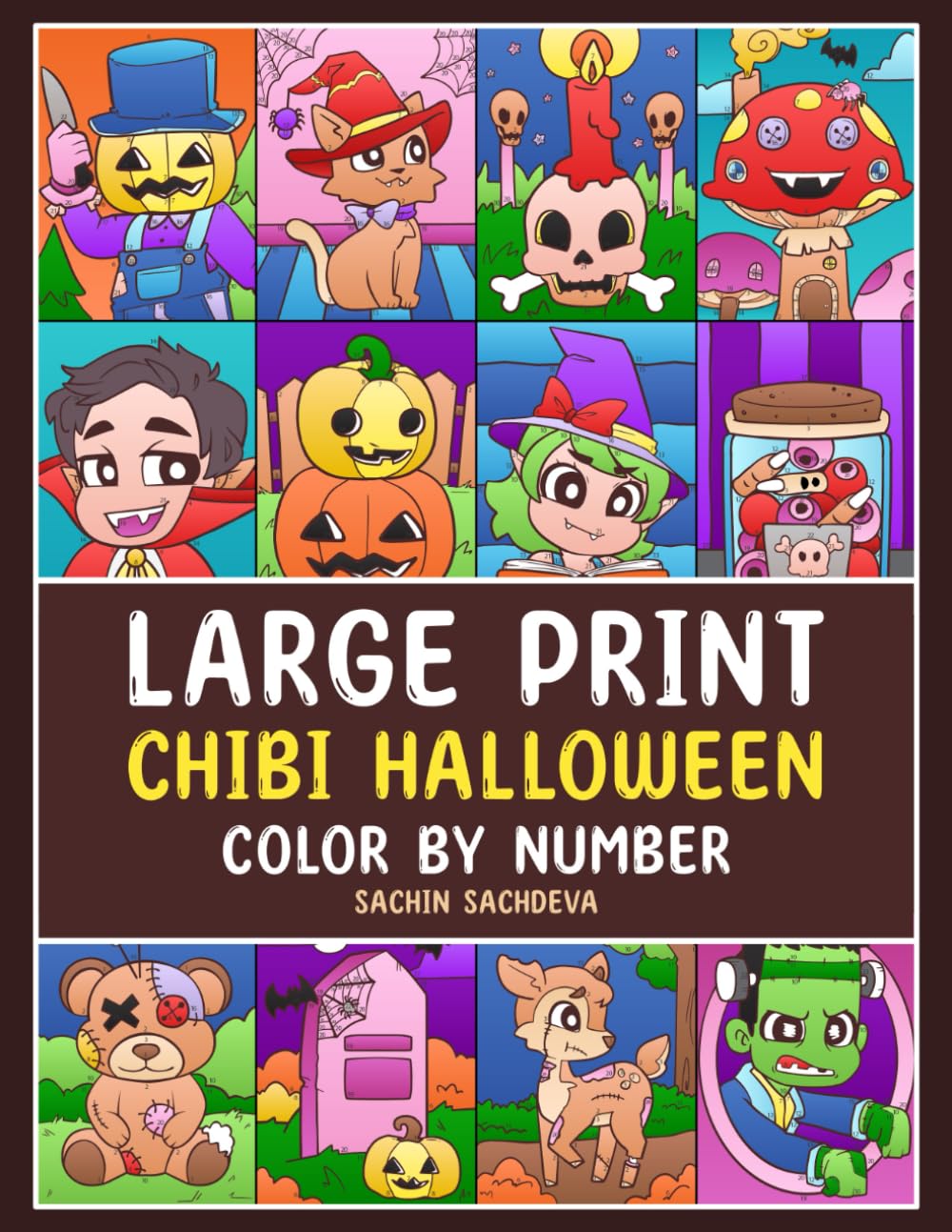 Large Print Chibi Halloween: Color by Number Coloring Book for Kids, Teens and Adults for fun and relaxation