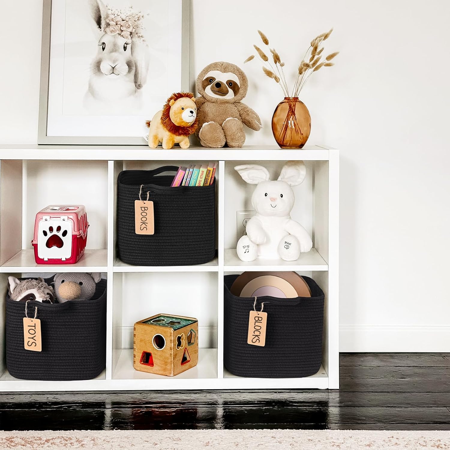 Cesta Porta Oggetti, Cestino Portabiancheria, Giochi Bambini, Coperte Salotto, Cesto in Corda di Cotone - 33*28*23cm