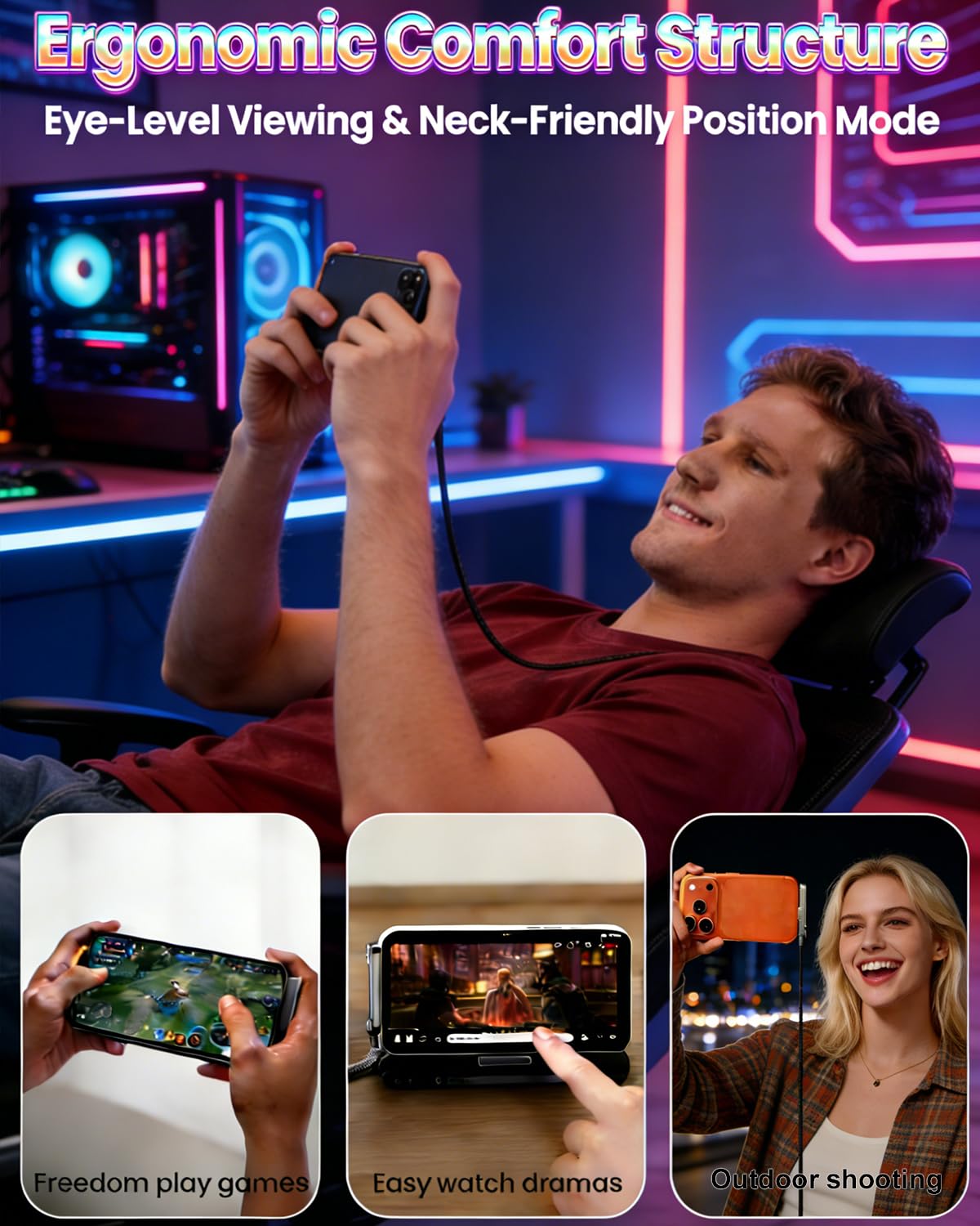 2-in-1 Invisible Holder Charger Cable – Fast Charging Cord with Built-in Phone Stand, 240W Super Fast Charging Cord with Built-in Folding Phone Stand, Type-C Cable for iPhone Gaming (3PCS)