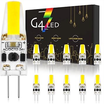 G4 LED Lamps, 3W LED Pears Replaced 30W Halogen Lamps, 30 0lm, 12-24V AC/DC, No Flickering Not Dimmable, G4 LED Lightbulb, 10-Pack Color Cold White 6000K