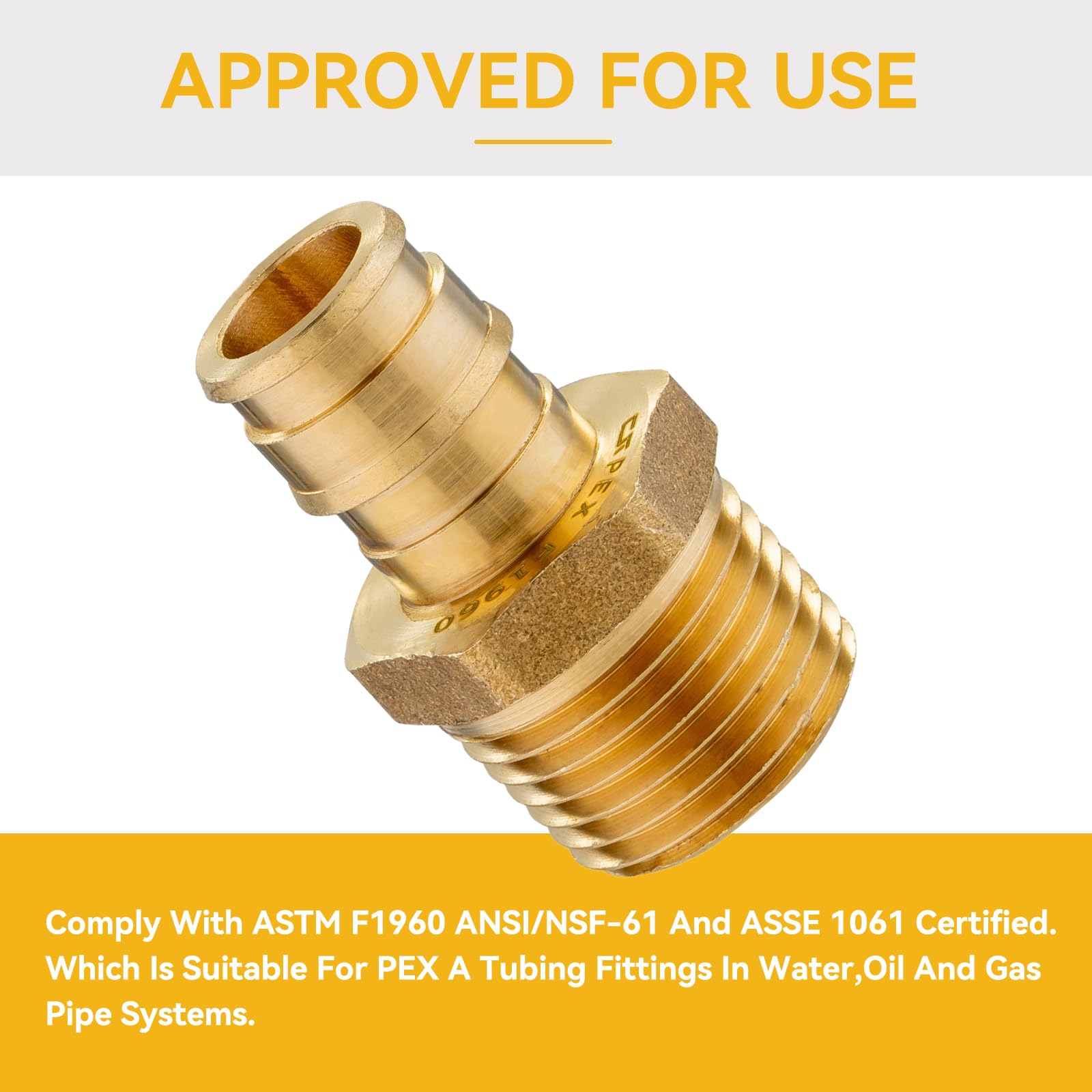 Paquete de 20 Accesorios PEX-A, expansión Macho NPT de latón de 3/4" x 3/4", Rosca Macho F1960 para tubería PEX A, Cobre (PEX1960018-20Pack)