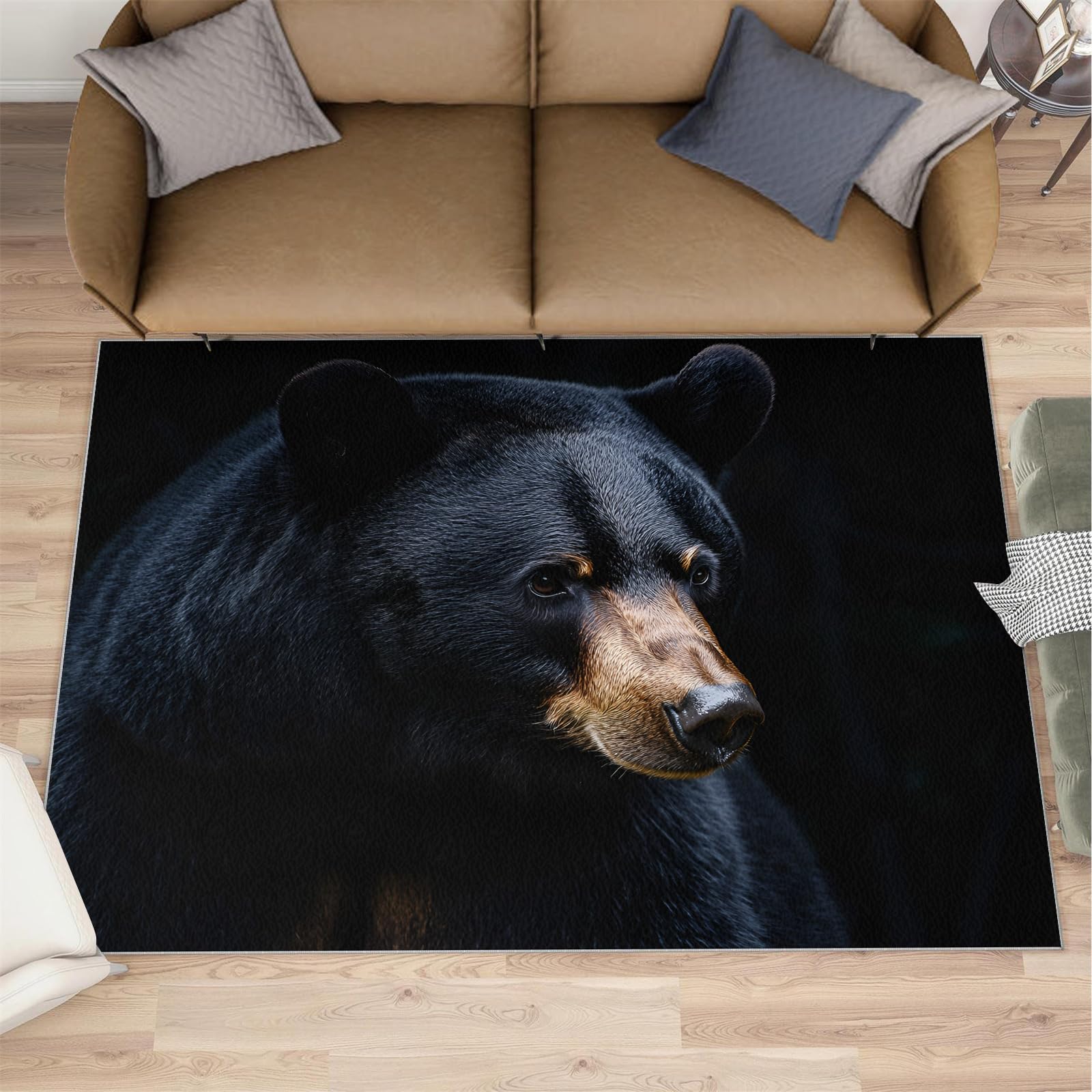 Tapis de salon motif ours noir 160 x 230 cm grand format pour chambre enfant et bureau