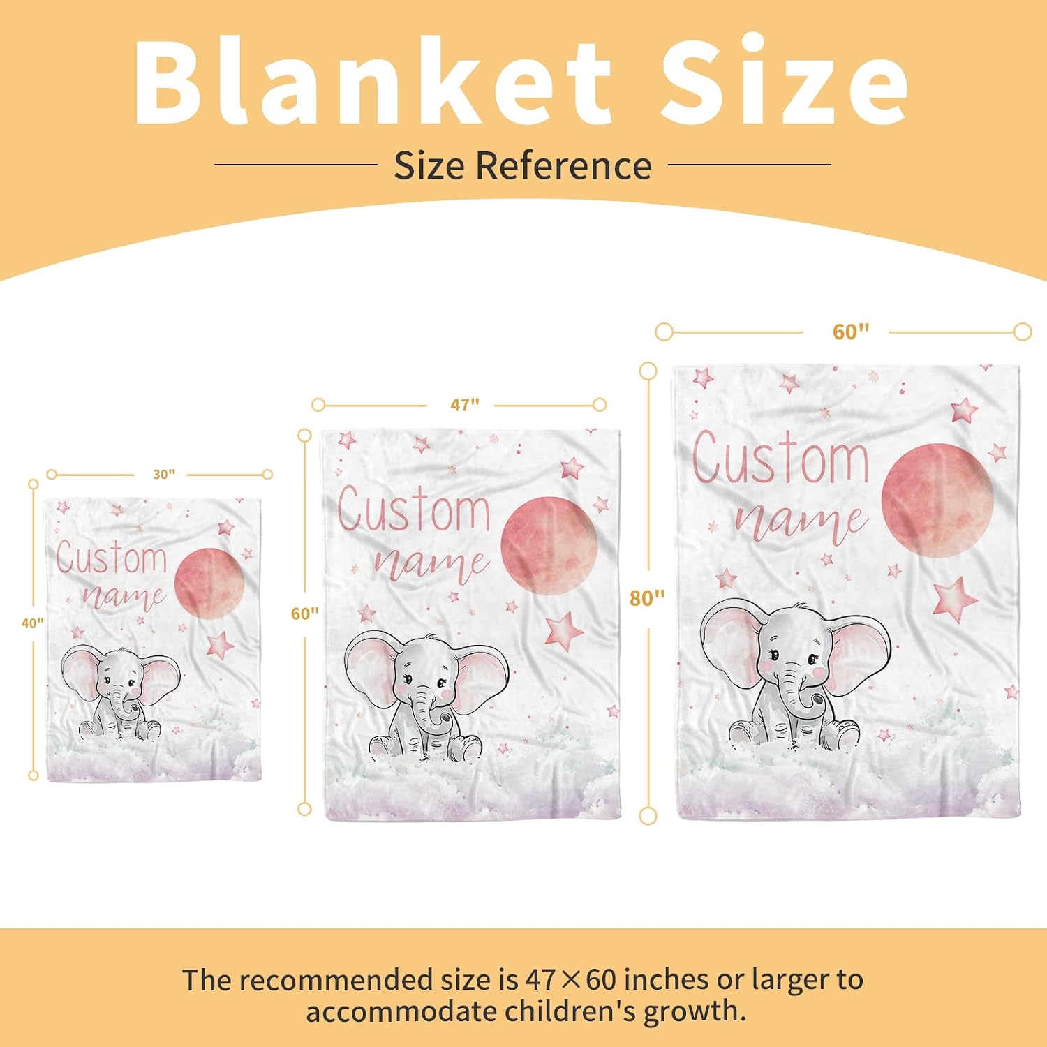Terwex Personalized Baby Blanket, Customized Newborn Blankets with Name, Soft Receiving Blanket for Girl Boy, Pink Elephant Double Layer Dotted Swaddle, Nursery Toddler (47"x60")