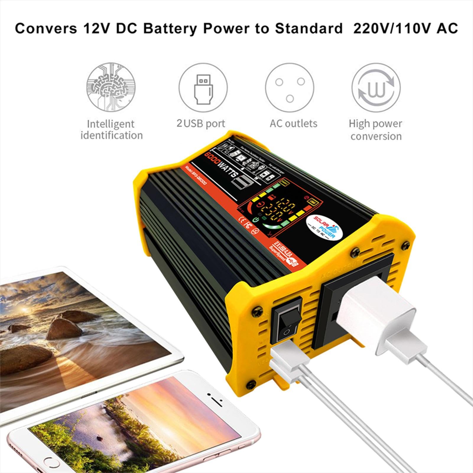 Stazione Di Energia Portatile Ad Energia Solare Con Inverter Di Corrente | Da 6000 W E Pannelli - Modulo Fotovoltaico Monocristallino Ad Alta Efficienza Per La Casa, Campeggio, Barche, Roulotte, V
