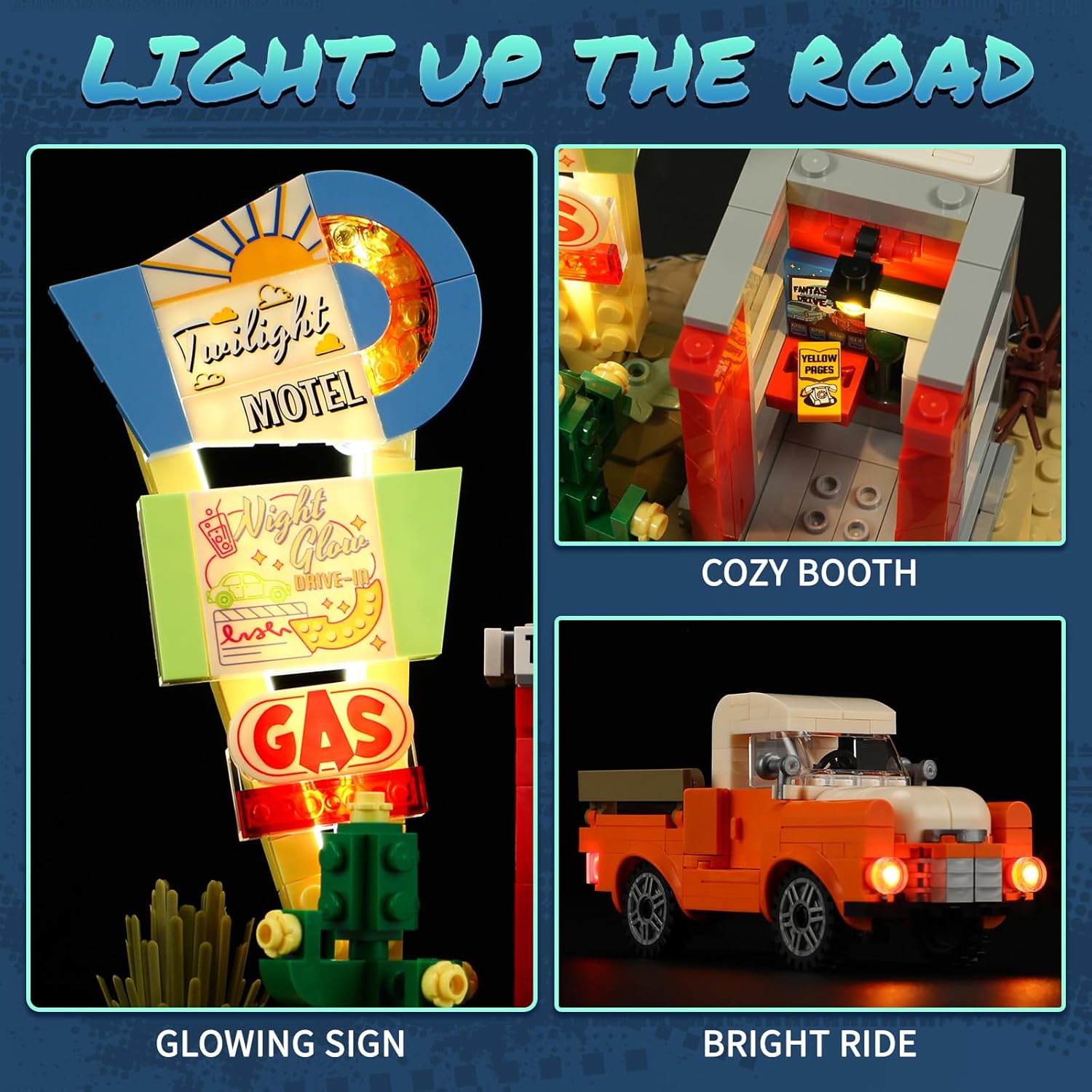 Lumibricks City Sunset-Stopover Lighting-Building-Bricks Set - Road Trip Car Station Modular Collection LED Light Building Set 455 Pcs for Adults, Teen and Travelling Enthusiasts