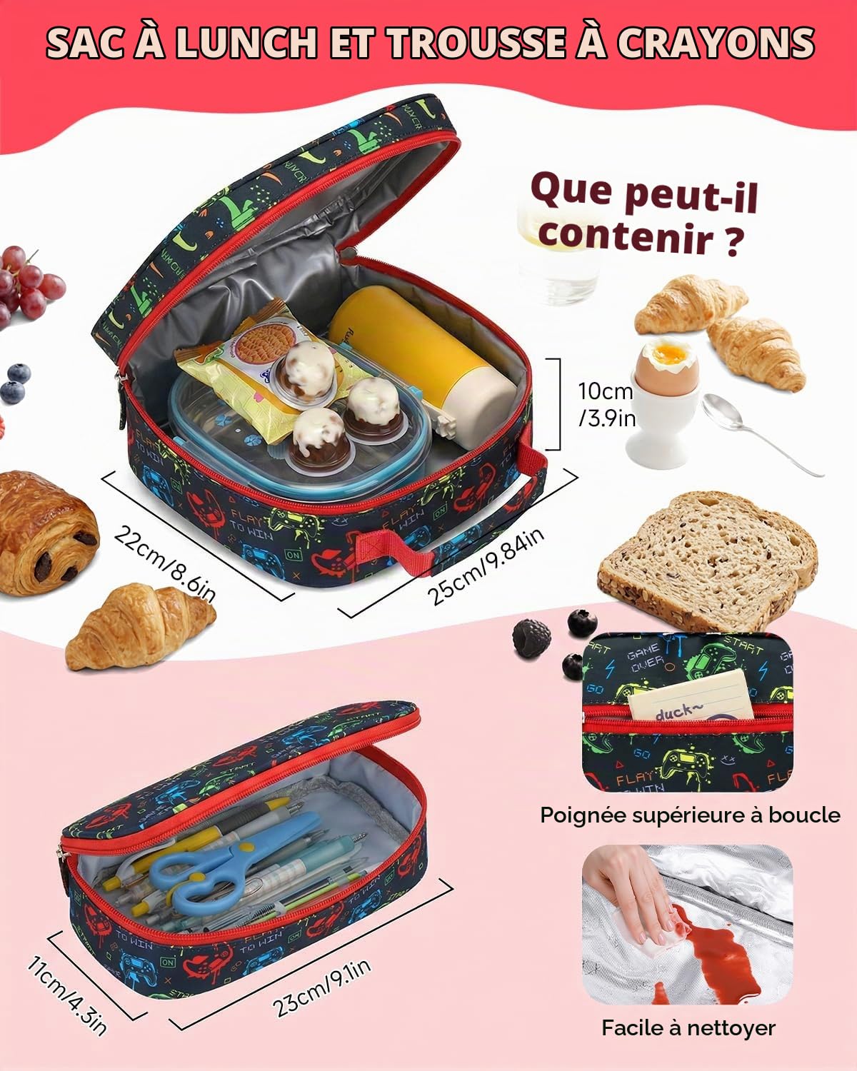 Amythe Set 3 pièces Cartable Garçon dès 1ère année Réflecteurs | Sac à dos Enfant Sac Repas Trousse Primaire Garçon 6-10 ans Imperméable Sangle 25L