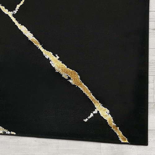 Miniatura 3 de Antep Rugs Babil Gold - Alfombra abstracta moderna de mármol de 5 x 7 pulgadas (negro, 5 pies 3 pulgadas x 7 pies)