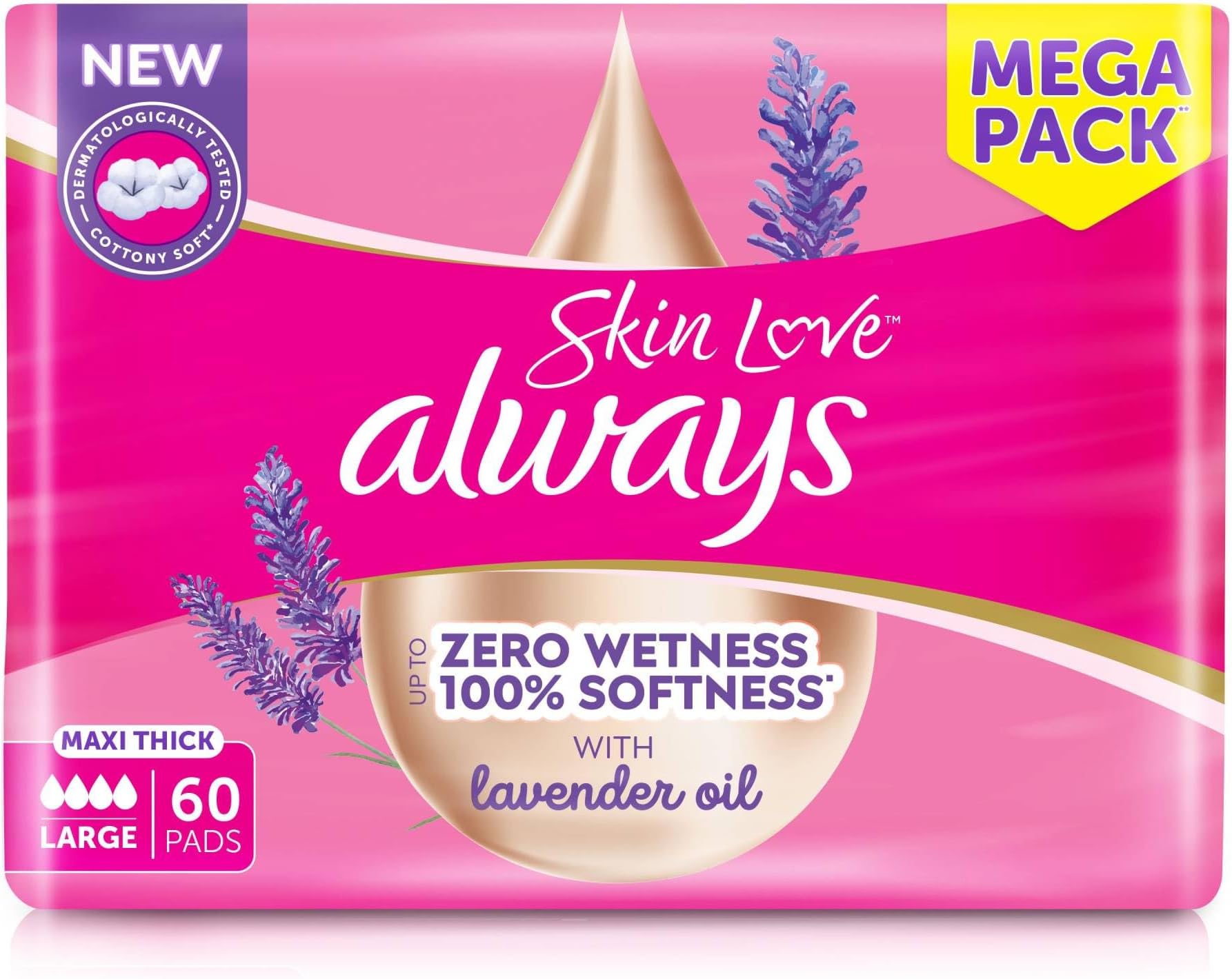 Skin Love, Up to Zero Wetness 100% Softness, Maxi Thick, 60 Pads
