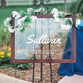 Vinyl Art Decal - Custom MR & MRS Last Name - 18" x 22" - Cute Elegant Sticker Personalized Wedding Greeting Couples Bride Groom Marriage Reception Hall Garden Buffett Entrance Decor (White)