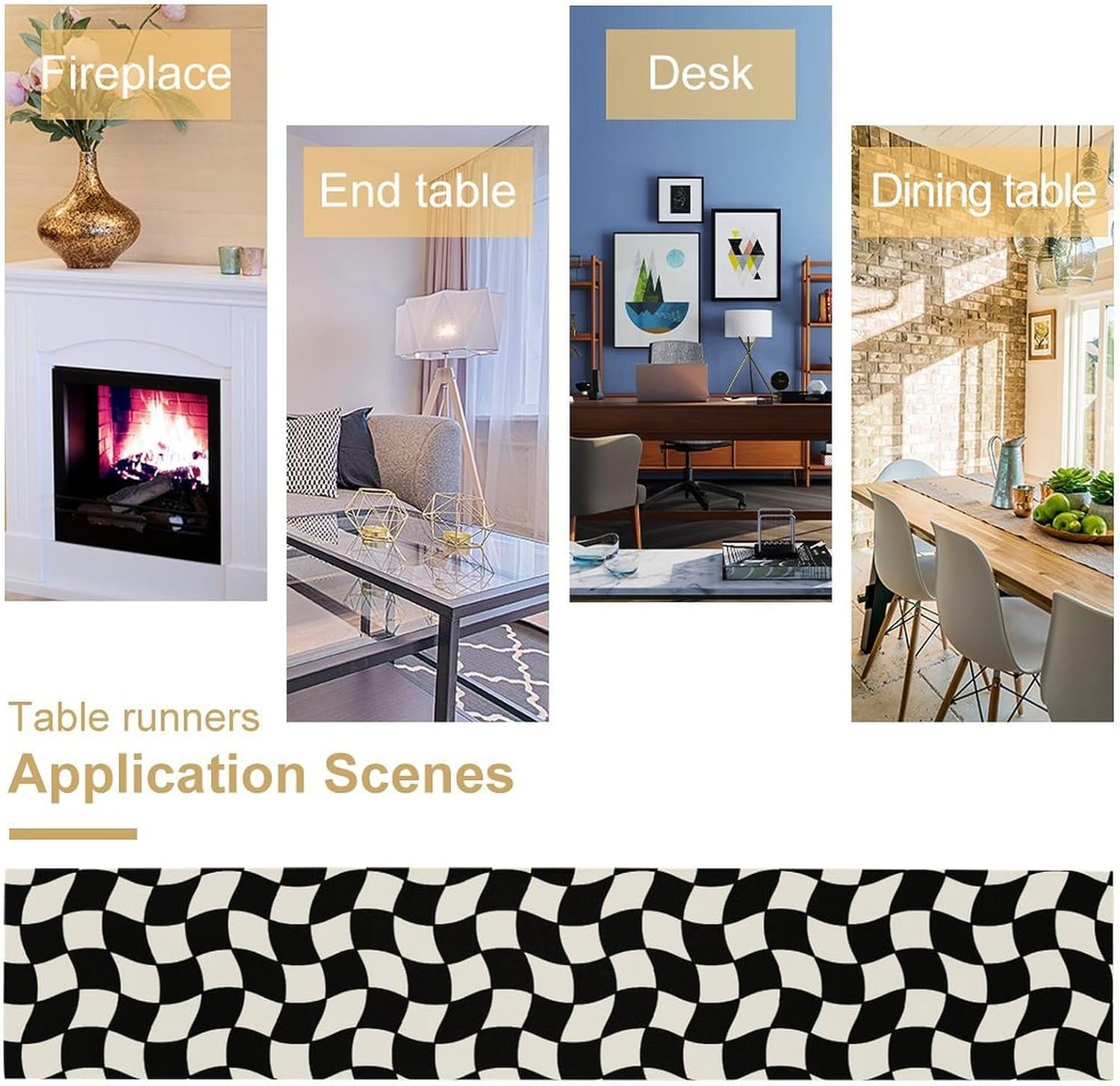 Black White Plaid Table Runner Hippie Abstract Plaid Racing Car Birthday Party Decoration Kitchen Dining Room Decor 13x90in 13in(33cm) x 90in(229cm) Plaid-520