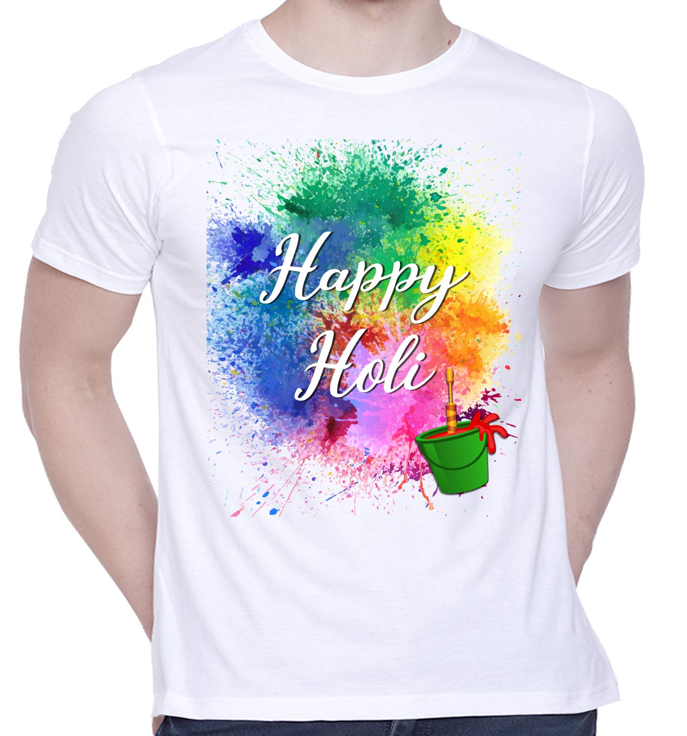 CreativiTCreativiT Graphic Printed T-Shirt for Unisex Happy Holi Tshirt | Casual Half Sleeve Round Neck T-Shirt | 100% Cotton | D00282-1_White_Medium