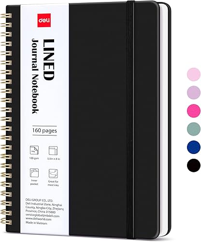 Miniatura 8 de deli Lined Spiral Journal Notebook, 160 Pages, A5 (5.5"x8") Hardcover Writing Notebook, College Ruled Spiral Bound Journal for Women & Men - Perfect
