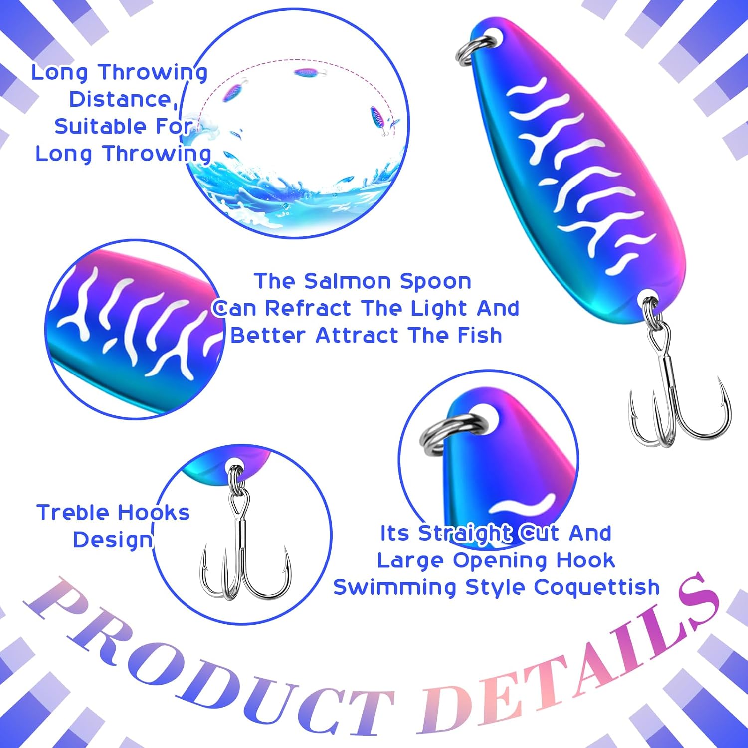 30 Pcs Fishing Spoons Lures 5 Size Metal Spoon Fishing Lures Casting Trout Spoons with Treble Hooks Luminous Casting Spoon Durable Treble Hooks for Bass