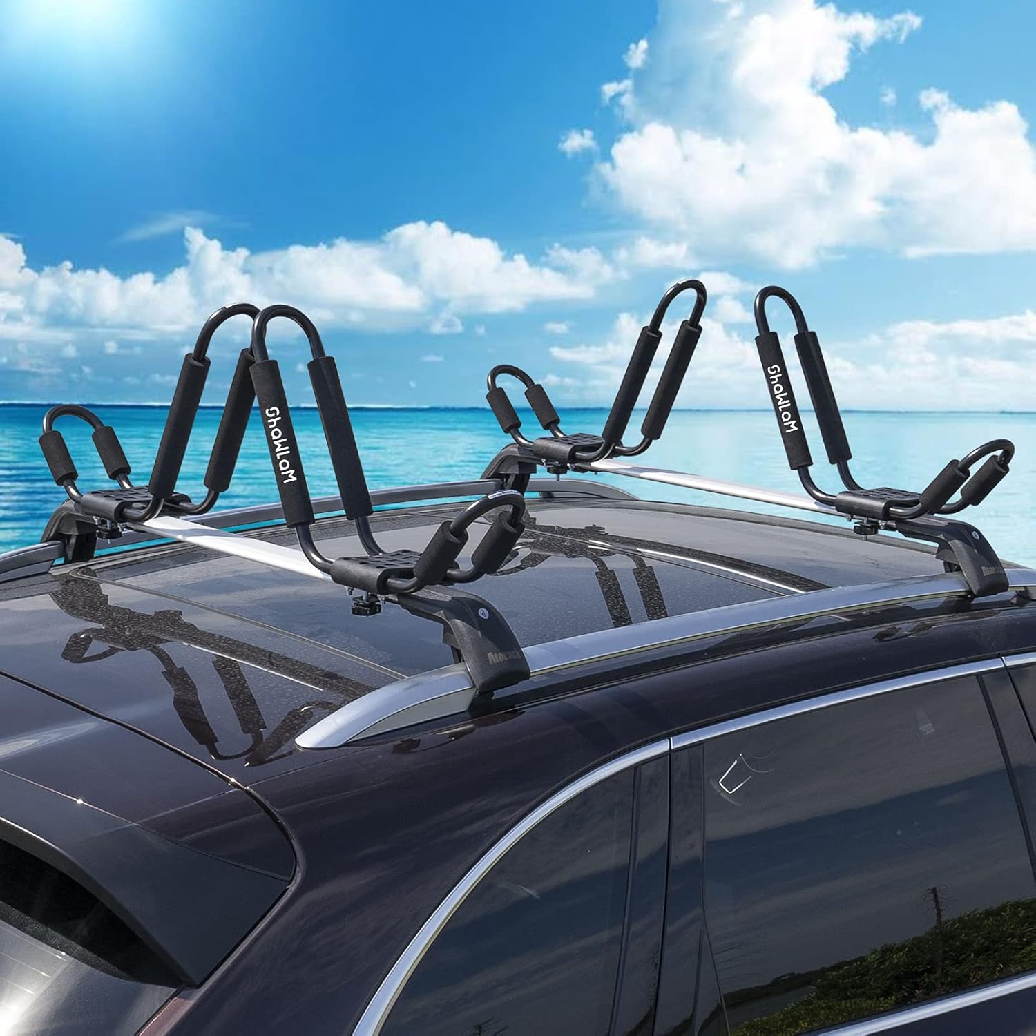 J-Bar Rack 2 Pairs Universal HD Kayak Carrier ，Kayak Roof Rack for 2 Kayaks for Canoe Boat Surf Ski Roof Top Mount On Car SUV Crossbar(2pairs)