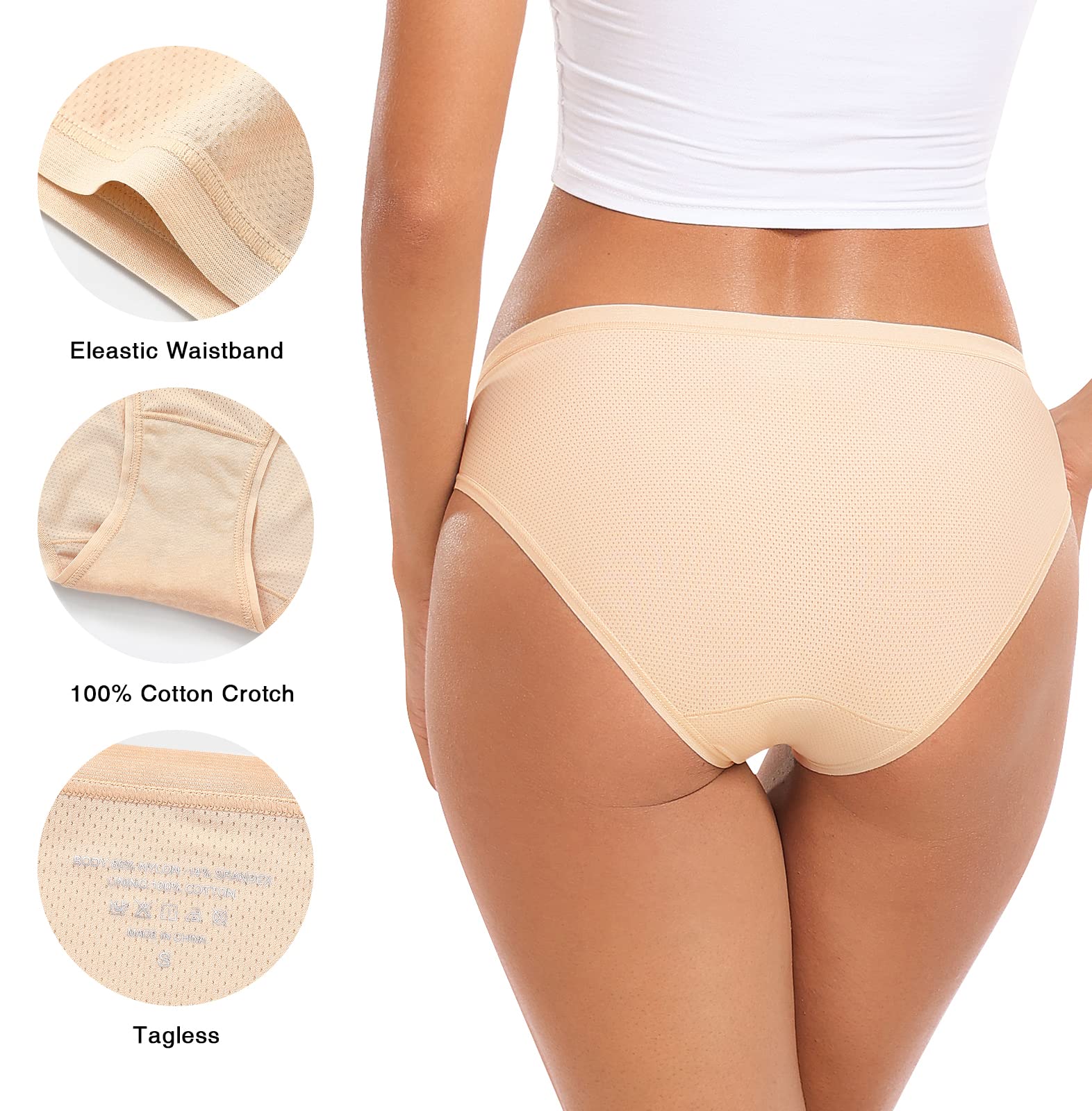 RHYFF sous-vêtements Femme Culotte de Bikini Respirante Mesh Rester Fraîche Culotte Femme Stretch Douce Hipster Slip Pack de 5 S-XXL