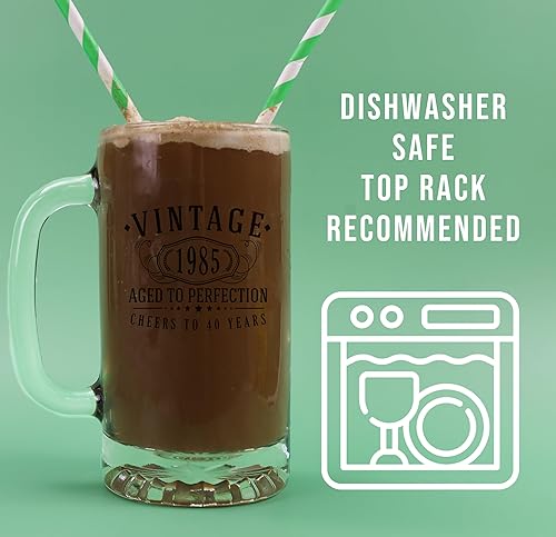 Miniatura 3 de Taza de cerveza de vidrio vintage de 16 onzas con estampado negro de 16 onzas, regalos de feliz cumpleaños 40 para hombres y mujeres, saludos a los