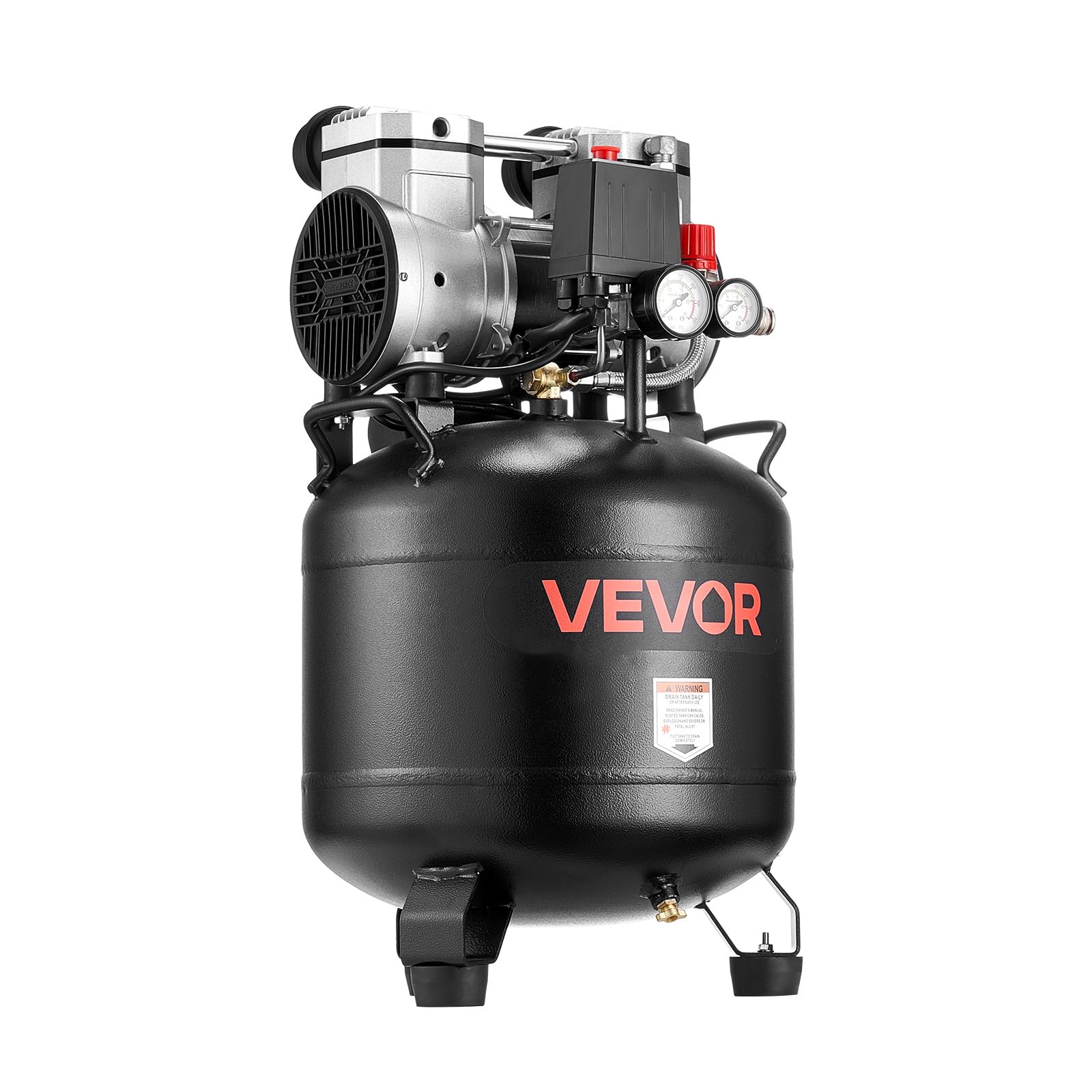 VEVOR Druckluft Kompressor 30 L, Luftkompressor 2PS, 113 L/min bei 6,2 bar, Max. 10 bar Druck, Ölfreier Kompressortank für Autoreparaturen, Reifenbefüllung, Lackierarbeiten, Holzarbeiten & Nageln