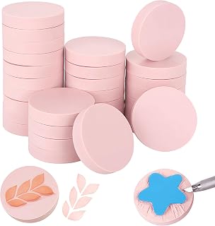 Wonninek Bloques de goma para tallar sellos, 30 unidades de 5 x 5 cm, color rosa, redondos, bloques de sellos de goma suave dedicados, 1 cm de grosor, bloques de sellos a granel para sellos de